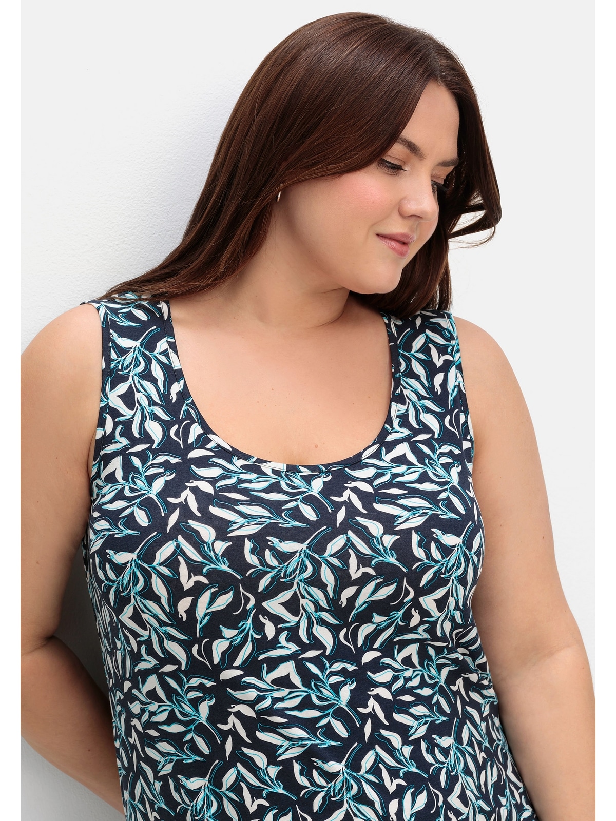 Sheego Jerseykleid »Große Größen«, mit Blätterdruck und Taschen