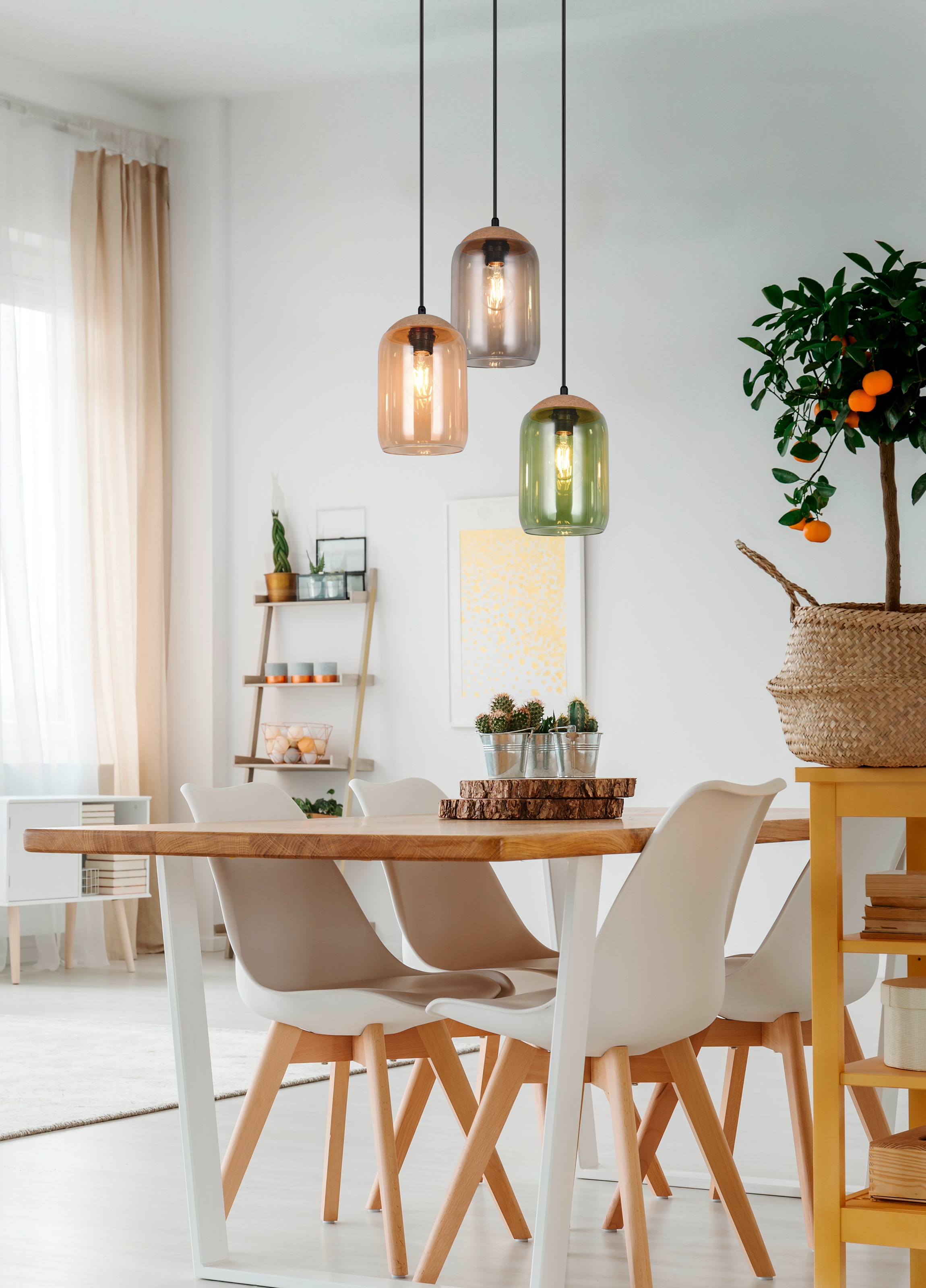 TRIO Leuchten Pendelleuchte »CORK, mehrflammige Hängelampe mit bunten Glasschirmen exkl E27 max 10W« E27 1 Stk. warmweiß - kaltweiß aus min. 50% Recycling-Material (Glas), Höhe bis 150 cm