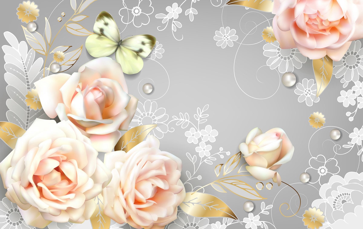 Papermoon Fototapete "Blumen mit Schmetterling"