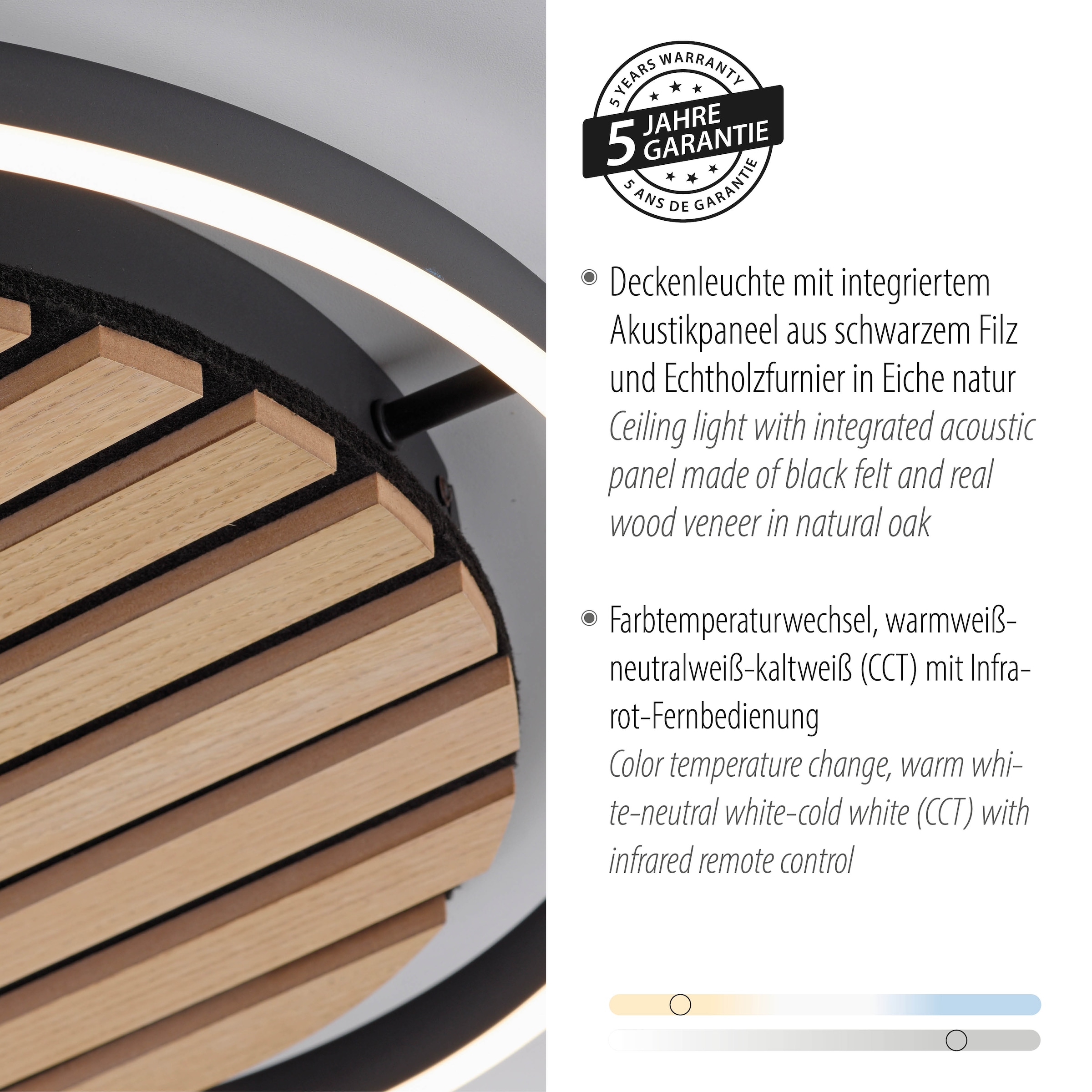Leonique Deckenleuchte »Brialeen - Akustikpaneele«, 1 flammig, Leuchtmittel LED-Board | LED fest integriert, Akustikpaneel, CCT, Deckenlampe, Akustik, Holz, Paneele, Fernbedienung