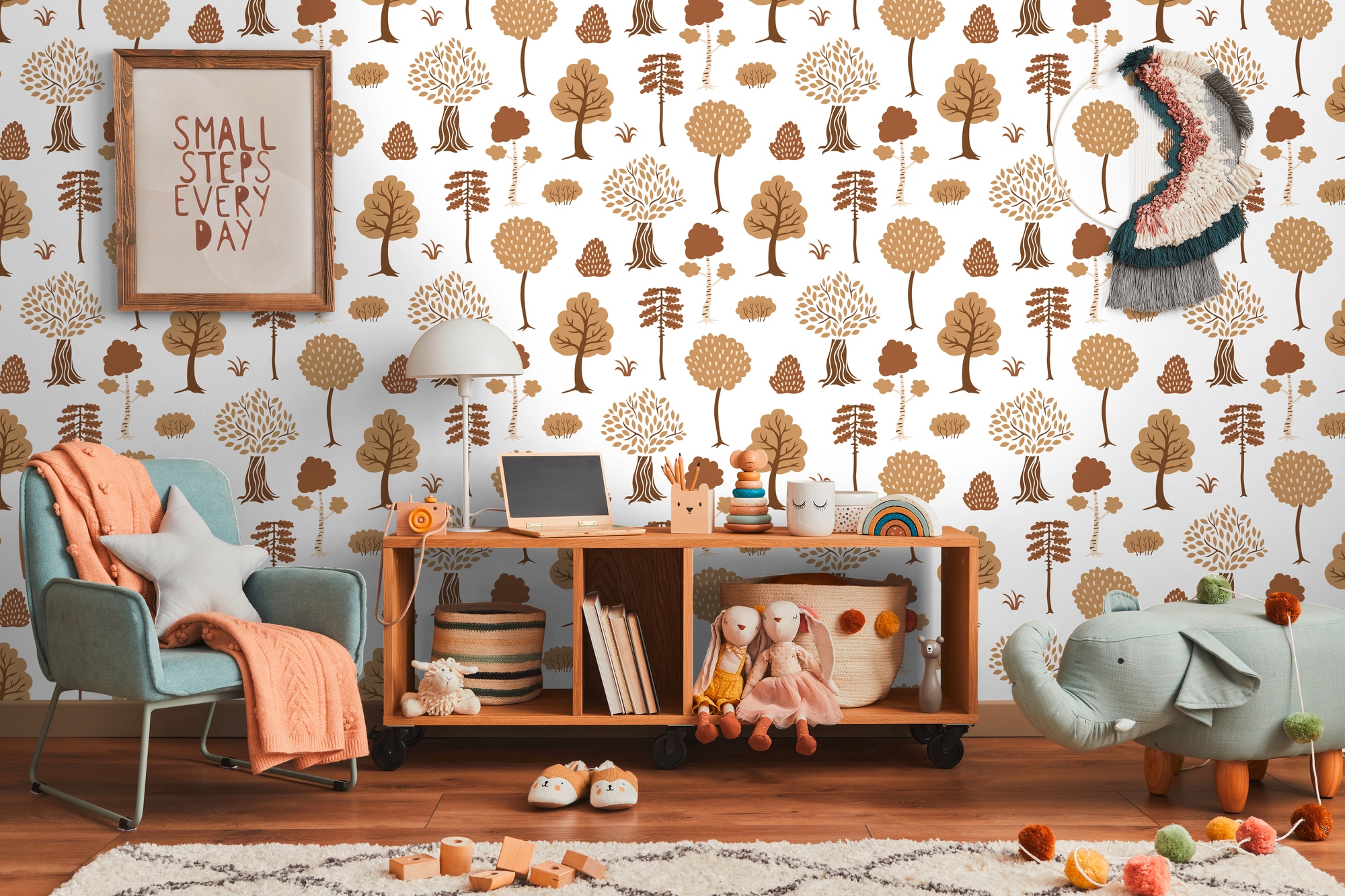 living walls Vliestapete »LIMITED – Skandinavischer Wald« Comic | Motiv | naturalistisch leicht strukturiert Illustrative Bäume und Sträucher für ein ruhiges Kinderzimmer