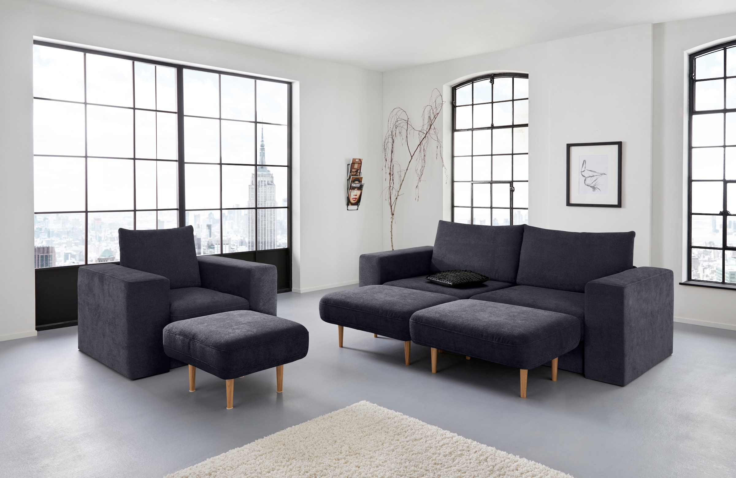 LOOKS by 2 Sofa aus wird | BAUR Joop Hockern Sofa bestellen »Looksv«, mit 3,5-Sitzer Wolfgang Verwandlungssofa