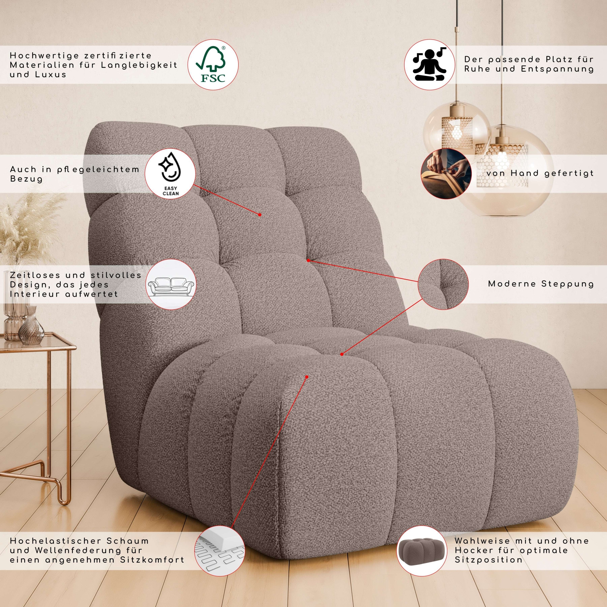 Guido Maria Kretschmer Home&Living Sessel »AURELIAN, Love Seat XXL, Lese-Sessel, Big-Sessel«, mit Wellenunterfederung, Velours, Struktur fein, Struktur grob