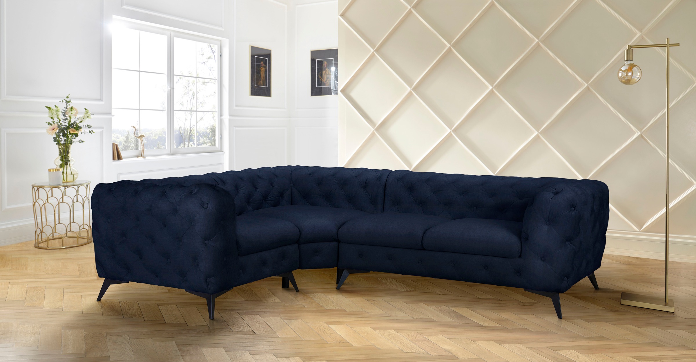 Leonique Chesterfield-Sofa "Ecksofa GLYNIS L-Form mit Wellenunterfederung, günstig online kaufen