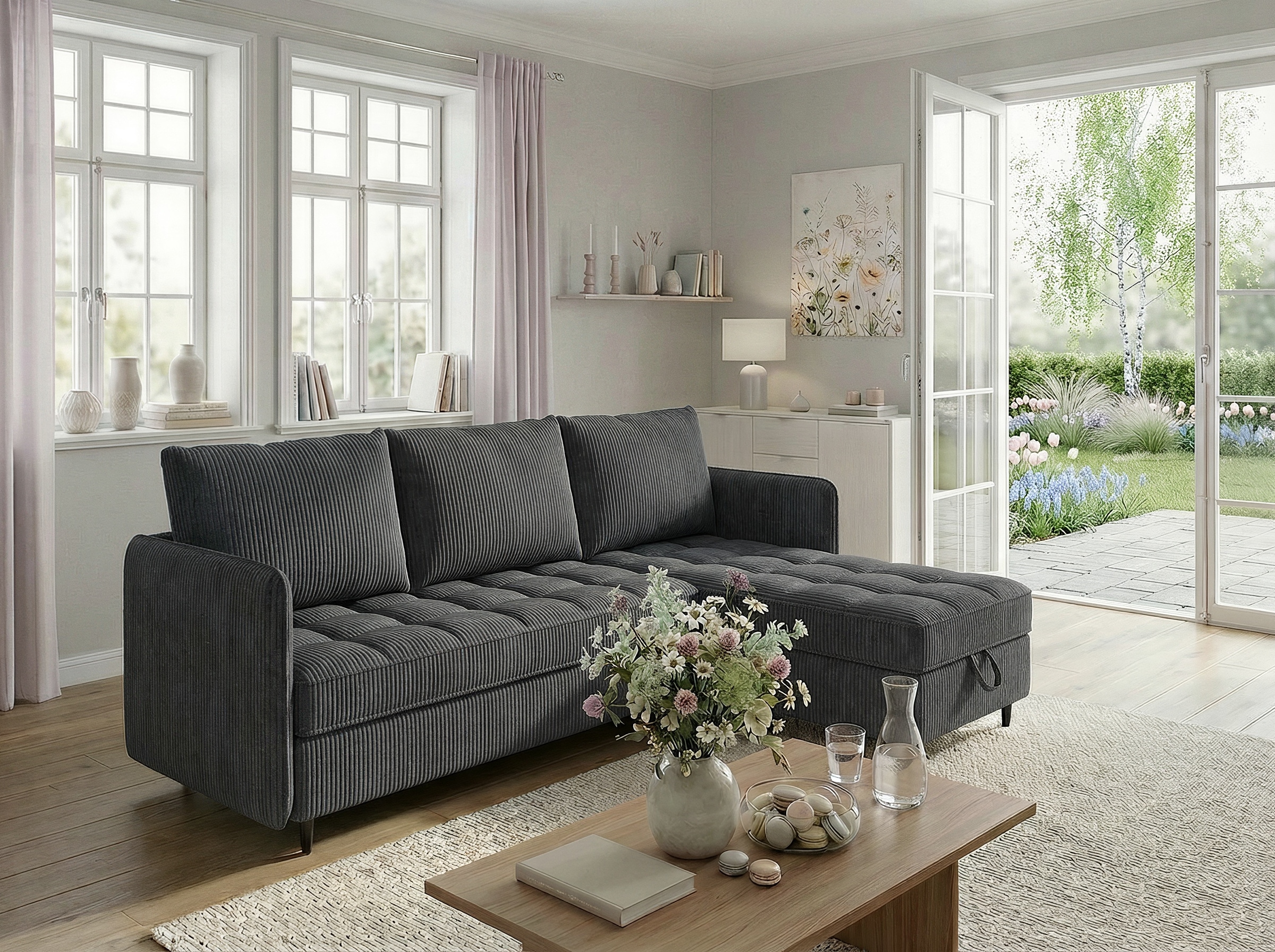 Dorel Home Ecksofa "LINDHUS, Cord, L-Form, Breite 194cm, verschiedene Stellvarianten" Recamiere, Stauraum, Modulsofa
