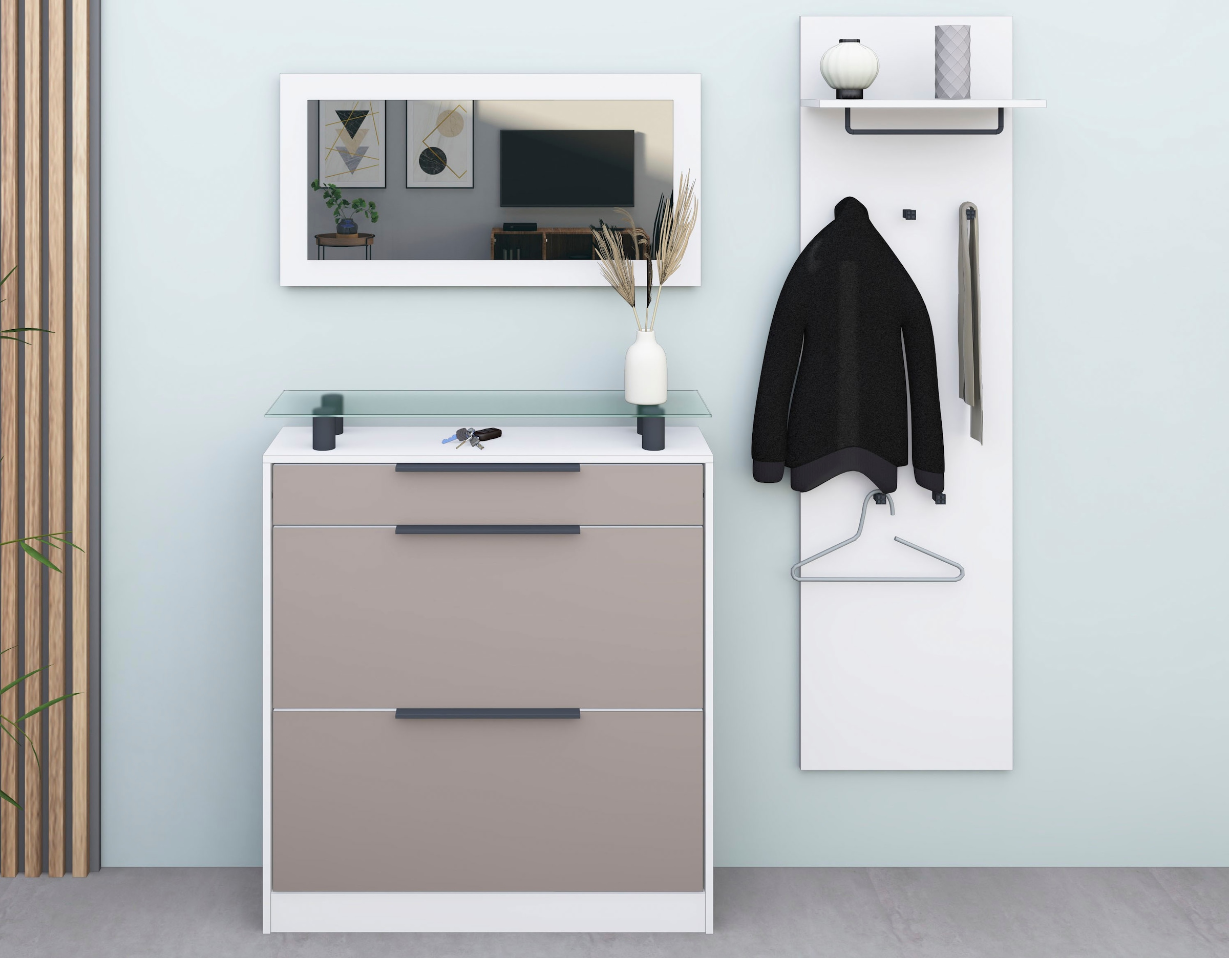 Garderoben-Set BORCHARDT MÖBEL, weiß, Flur, Kastenmöbel-Sets, "Tom", Schuhschrank stehend