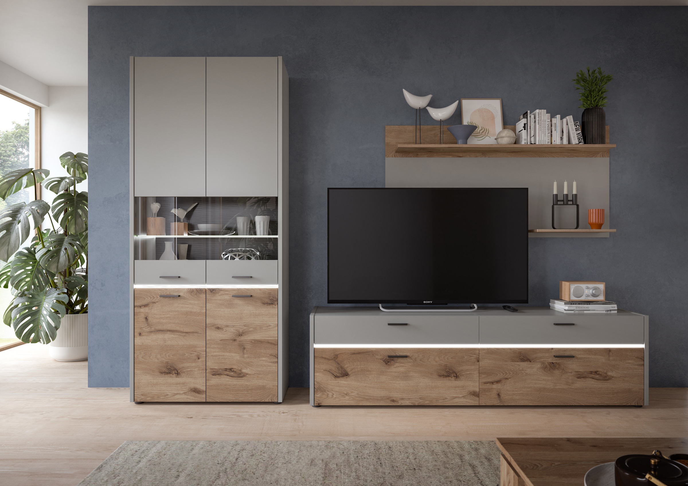 INOSIGN Lowboard »Spezia, Breite 185cm, in Hellgrau, 2 Klappen, 2 Schubkästen«, TV-Board, TV-Schrank, TV-Bank, Fernsehschrank, Mediamöbel, Mediaboard