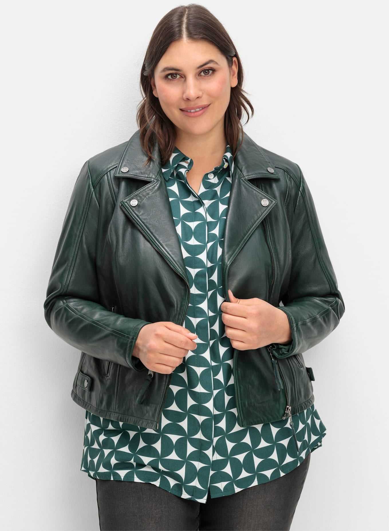 Sheego Lederjacke, ohne Kapuze günstig online kaufen