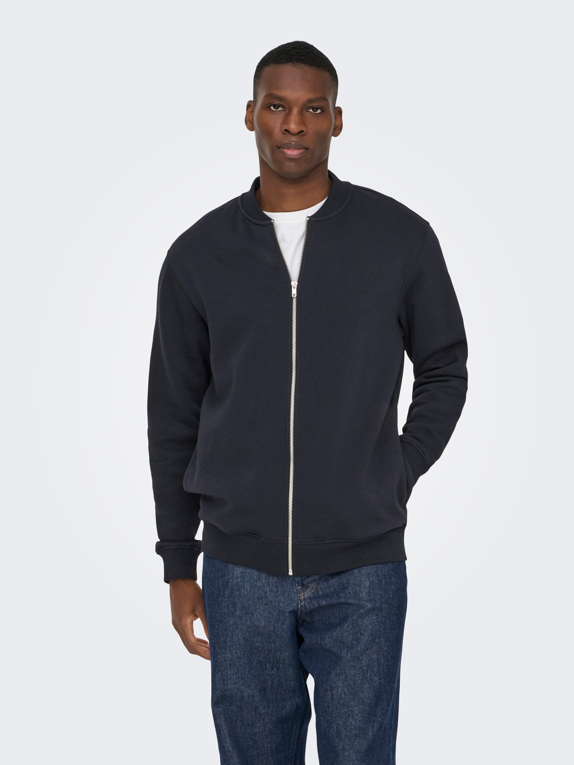 ONLY & SONS Sweatjacke "ONSCERES REG ZIP BOMBER JCK NOOS" Baumwollmischung, günstig online kaufen