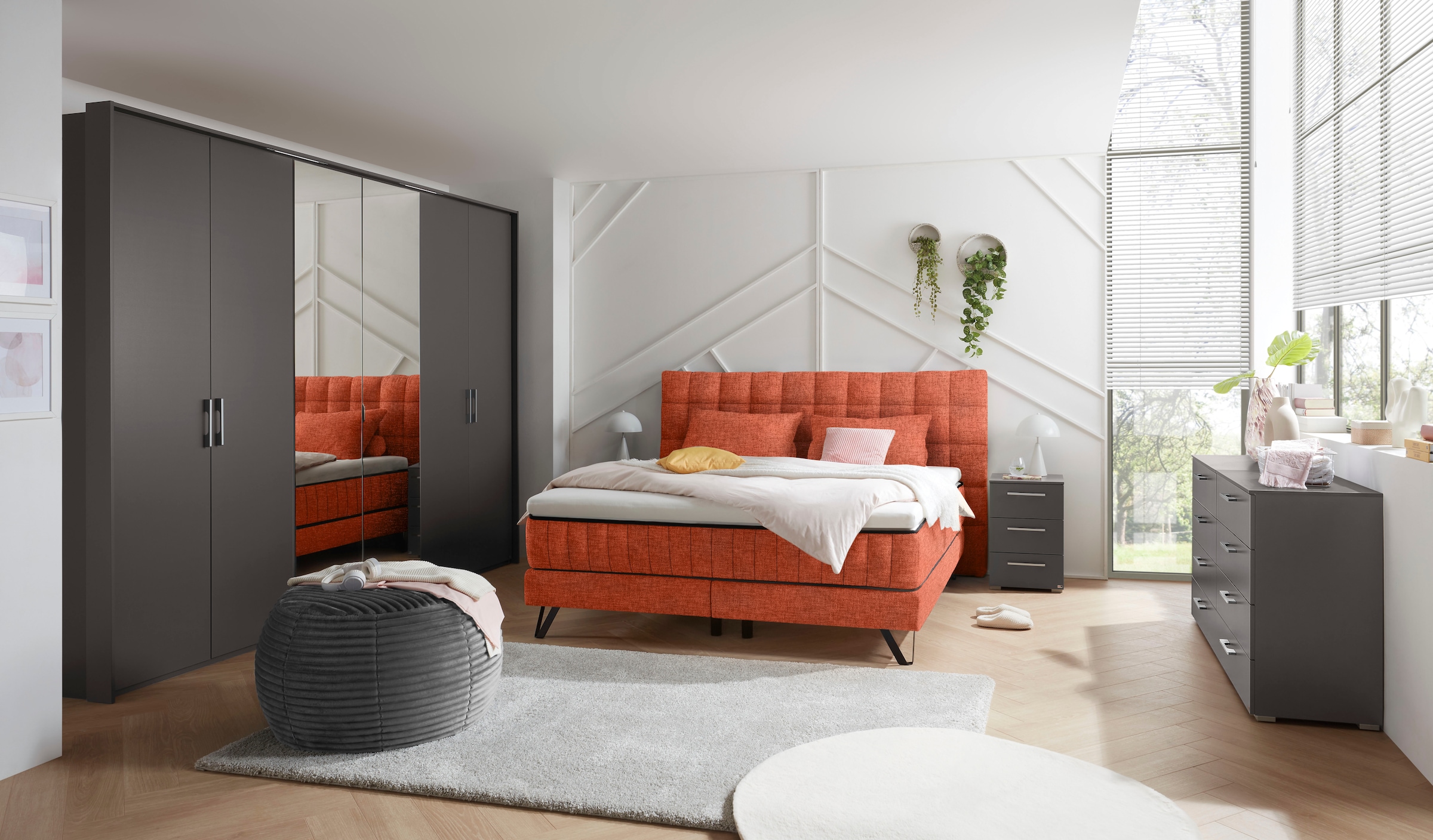 set one by Musterring Boxspringbett »Baldwin«, mit Duo-Matratze, Kopfteil mit quadratischer Steppung, 180 x 200 cm