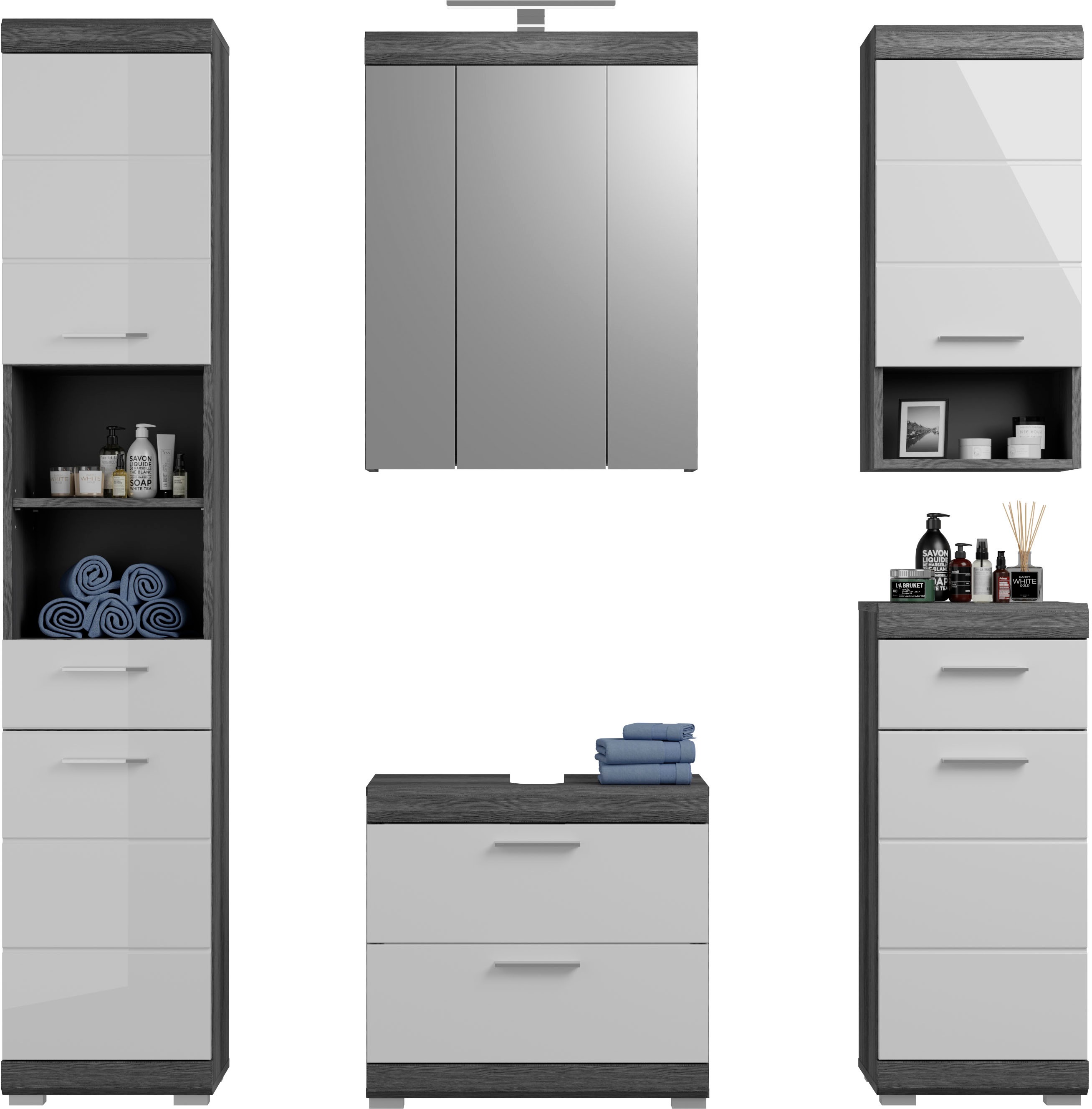 Thumbnail - INOSIGN Badmöbel-Set "Siena, 5 teilig, inklusive LED Beleuchtung, bestehend aus:" Set, TOPSELLER, 5 Stk. tlg. Hochschran...