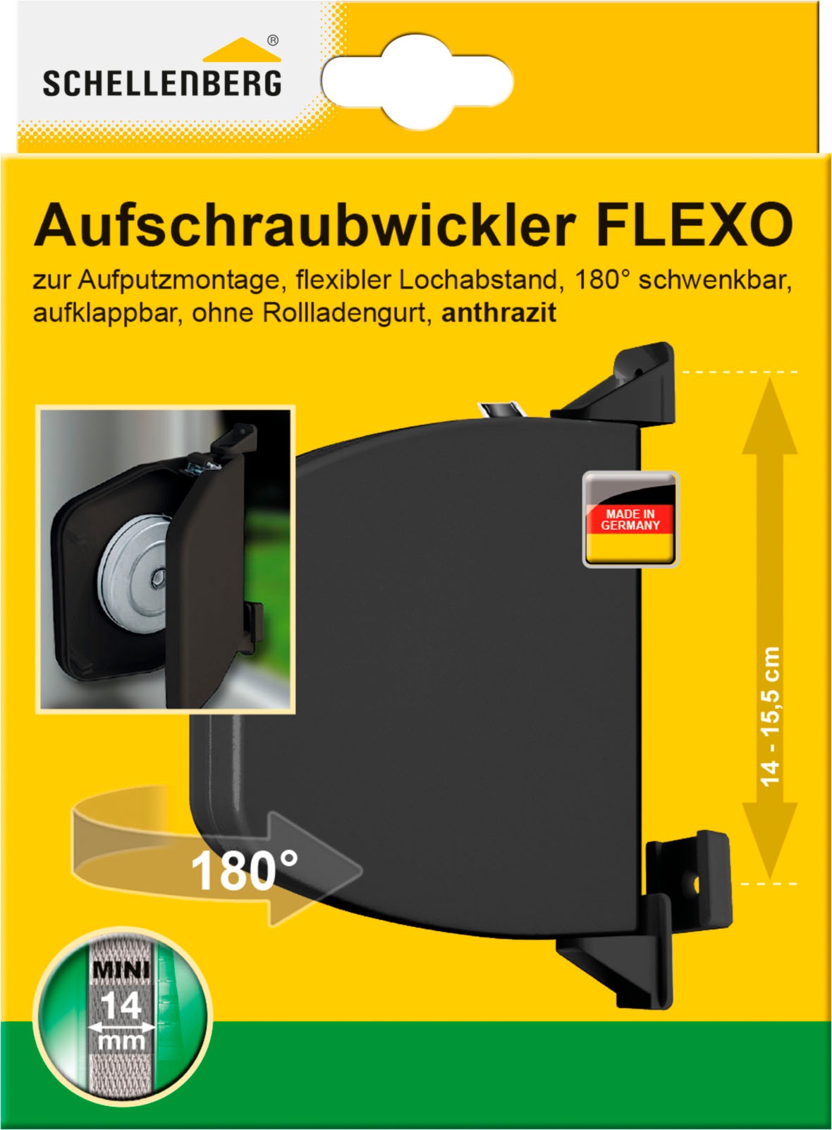 SCHELLENBERG Aufputz-Gurtwickler "Aufschraubwickler Flexo Mini", 1 tlg., grau, Gurtwickler, aufklappbar und höhenverstellbar, 180 schwenkbar