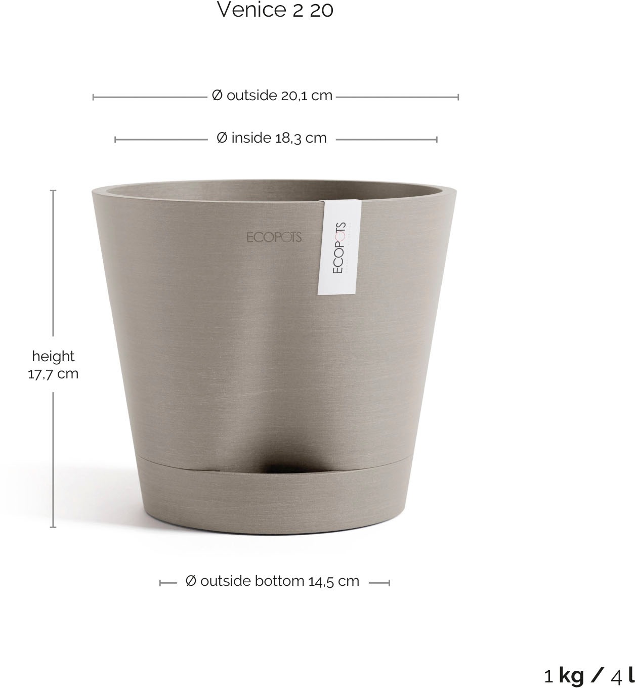 ECOPOTS Blumentopf »Venice 2 20 Taupe« für den Innenbereich