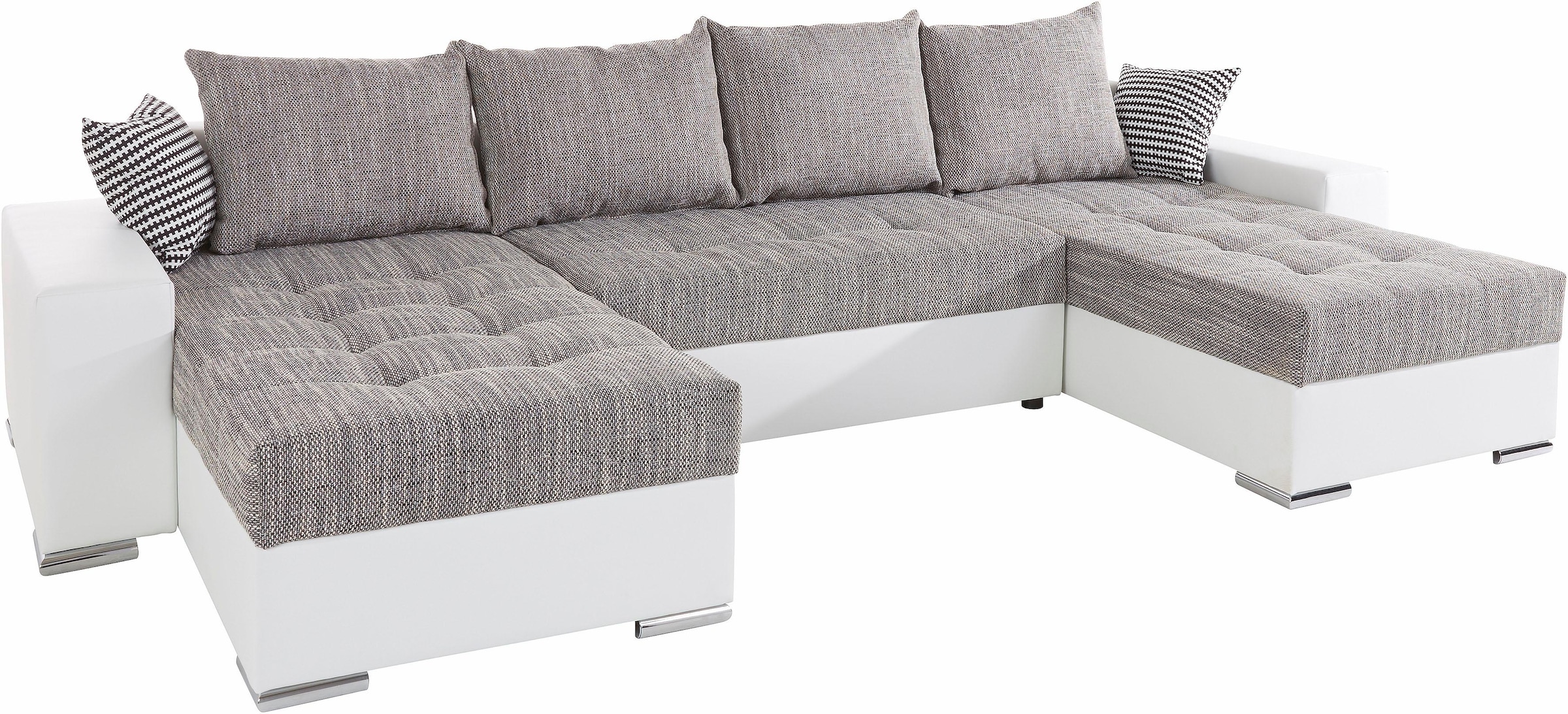 COLLECTION AB Wohnlandschaft »XL-Josy U-Form, Breite 313 cm, Kunstleder-Mix, Microfaser«, inkl. Bettfunktion, Bettkasten, mit 4 gleich großen Rückenkissen