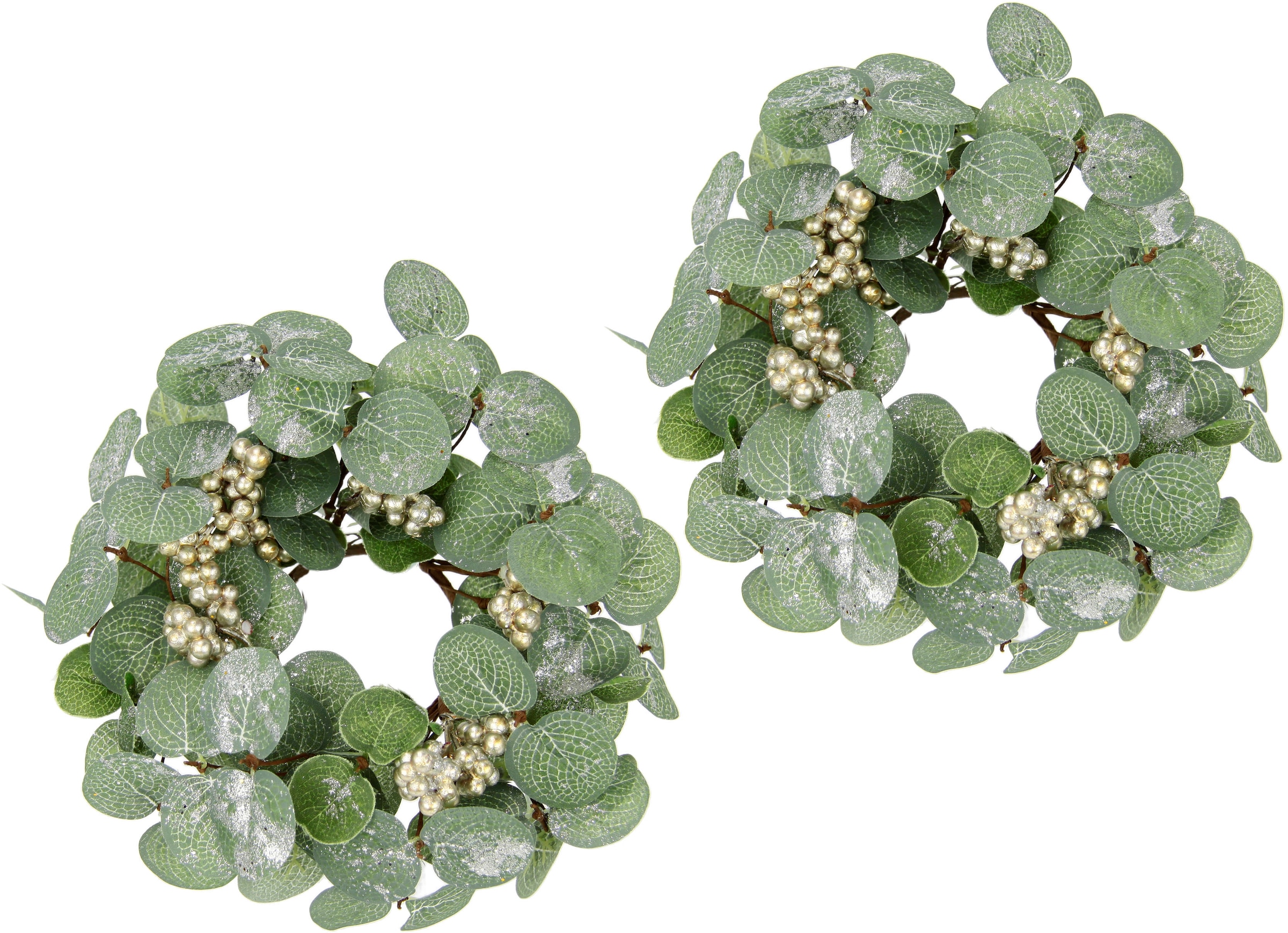 I.GE.A. Dekokranz »Eukalyptus gefrostet, BAUR Glitter, 20 und Weihnachtsdeko | Set«, im 2er cm mit Kranz Beeren Ø