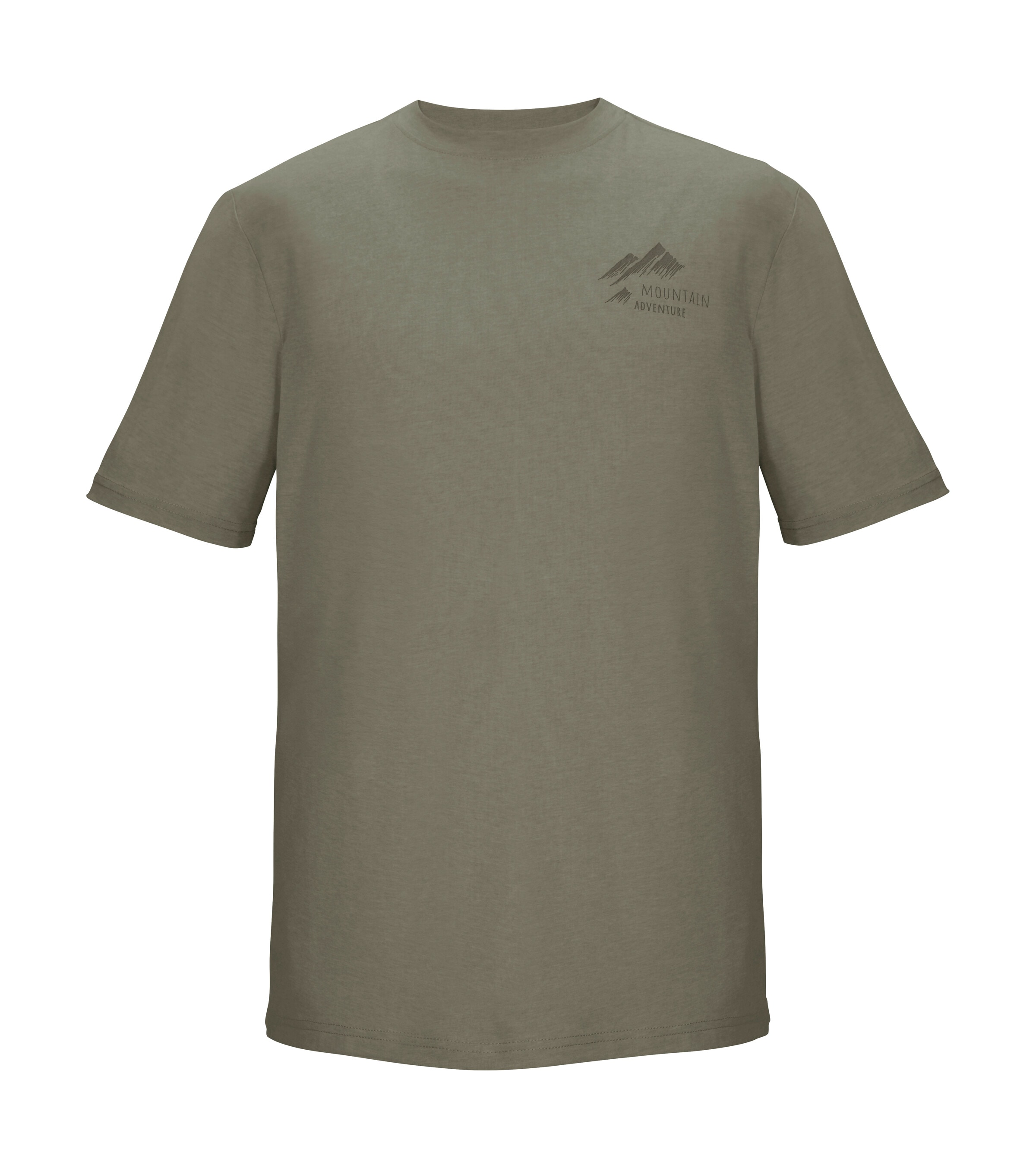 T-Shirt KILLTEC "KOS 51 MN TSHRT", Damen, Gr. 4XL, olivgrün, Obermaterial: 65% Polyester, 30% Baumwolle, 5% Elasthan, Rundhals, Shirts T-Shirt, Melange-Optik, grafischer Berg-Print, Comfort-Stretch Material