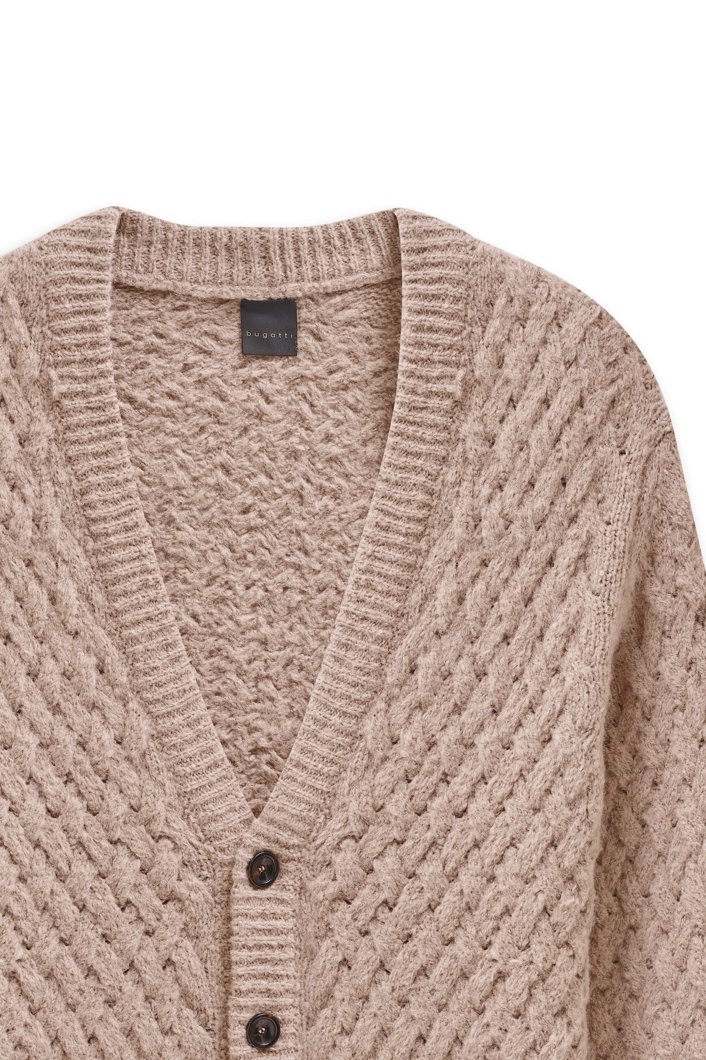 bugatti Cardigan »Regular Fit«, mit V-Ausschnitt & Flechtoptik