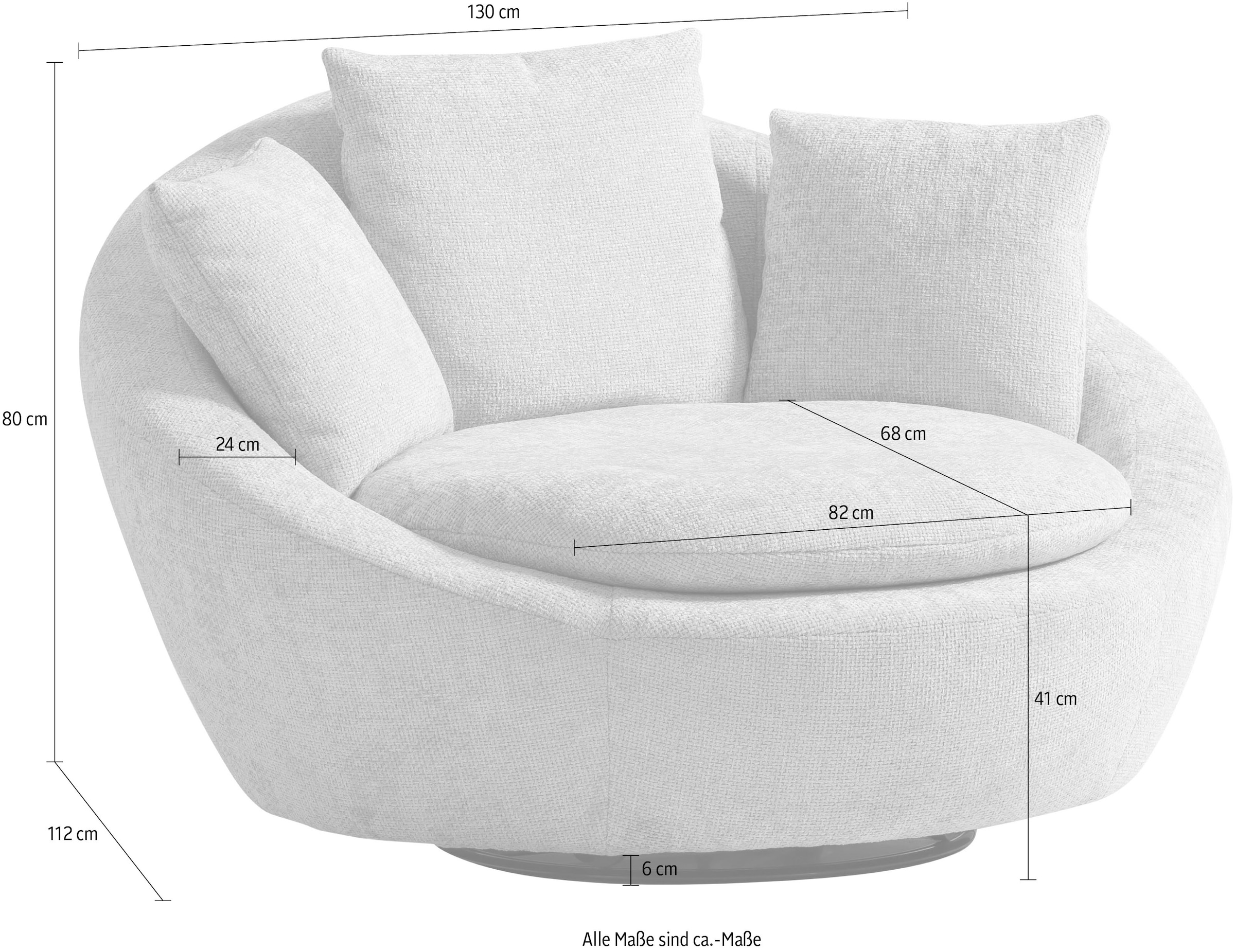 TRENDMANUFAKTUR Drehsessel »Maui, inklusive 2 Rückenkissen und 1 Zierkissen, moderne Optik«, Sessel mit Drehfunktion, frei im Raum Stellbar, XXL Sessel