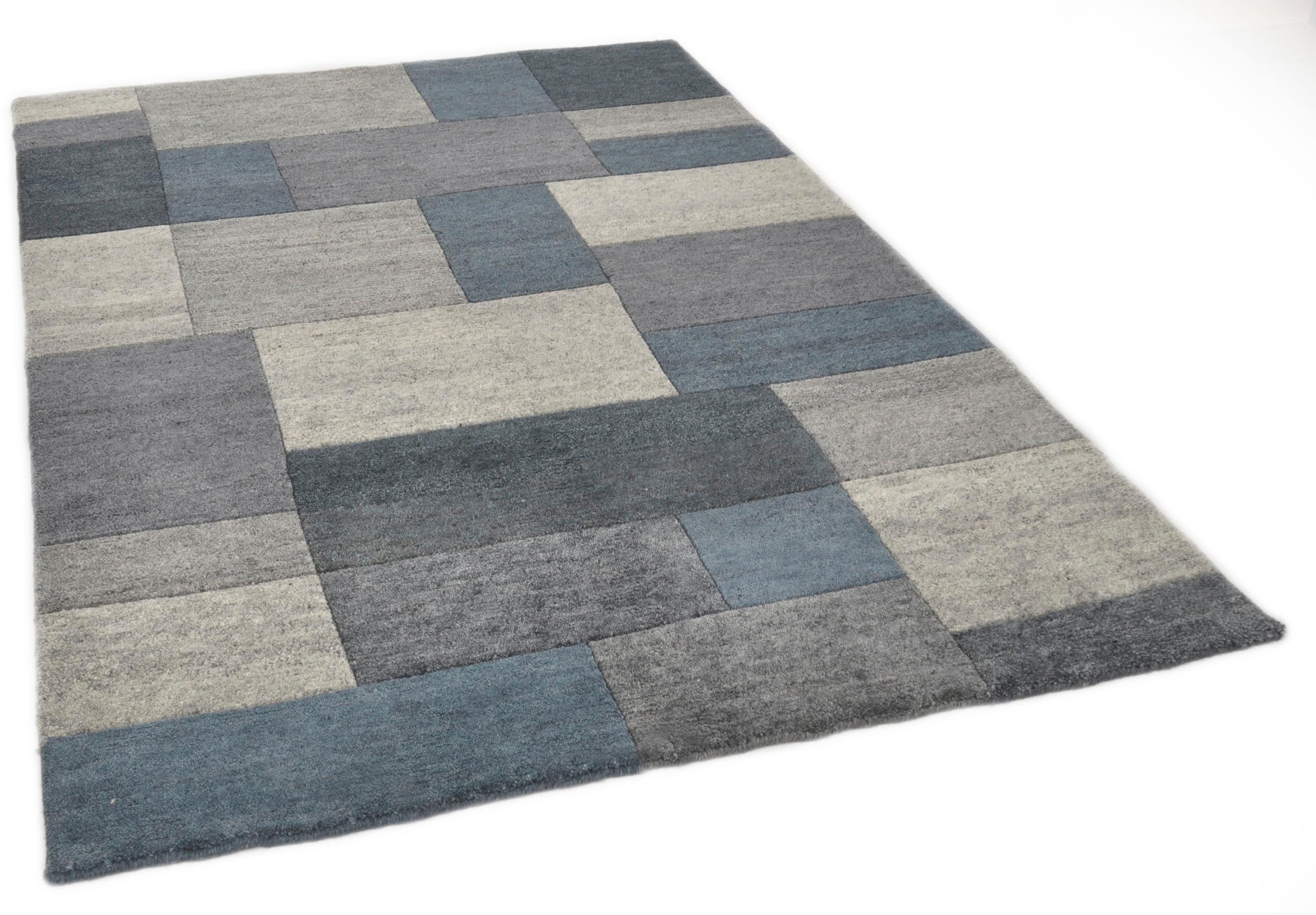 THEKO Wollteppich "Dalas - 7709, handgeknüpft" rechteckig 18 mm Höhe reine Wolle, Patchwork Design, Wohnzimmer