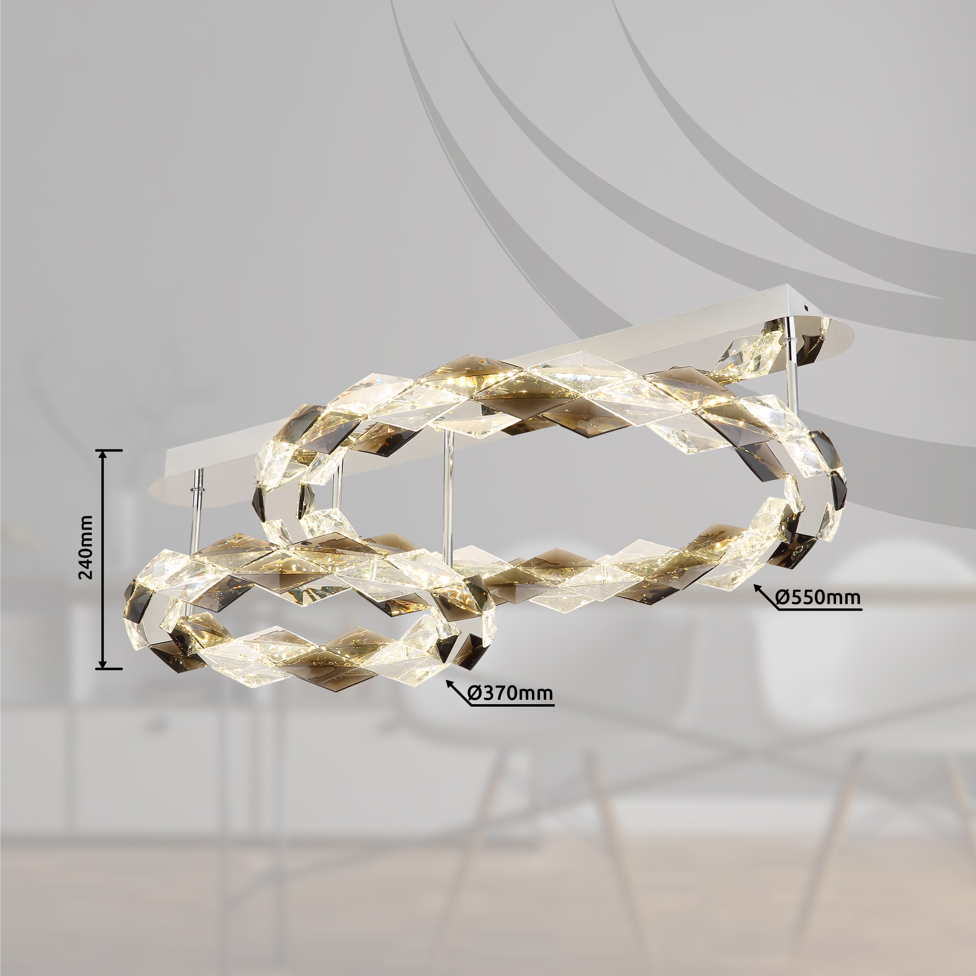 GLOBO LIGHTING LED Deckenleuchte »KARILION«, Leuchtmittel LED-Modul | LED fest integriert, Deckenlampe/Acrylkristalle rauchfarben/Ring-DM: je 1 x 55 cm und 37 cm