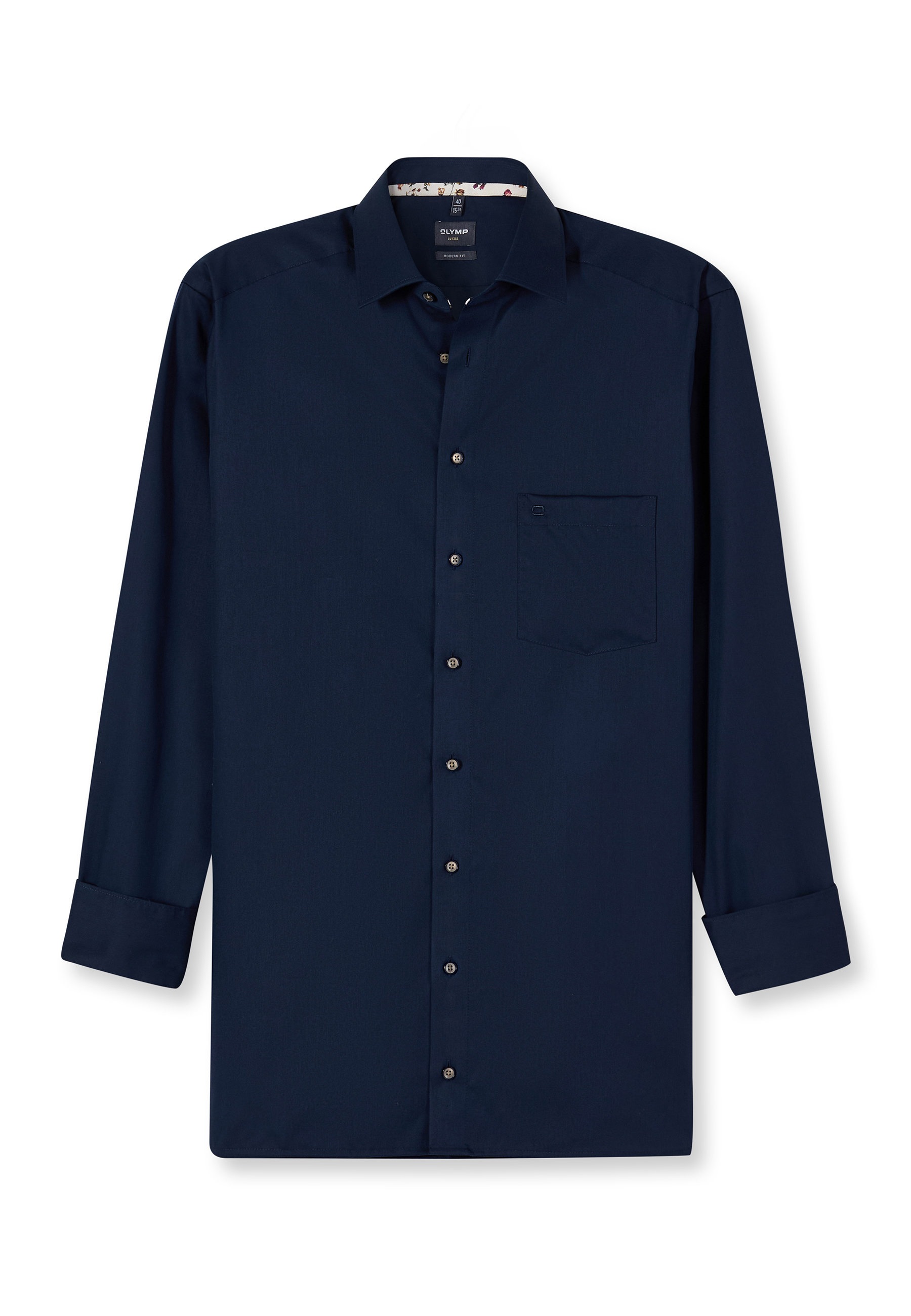 Businesshemd OLYMP "OLYMP Luxor, modern fit, New Kent", Herren, Gr. 40, Normaler Arm, marine, 100% Baumwolle, Hemden