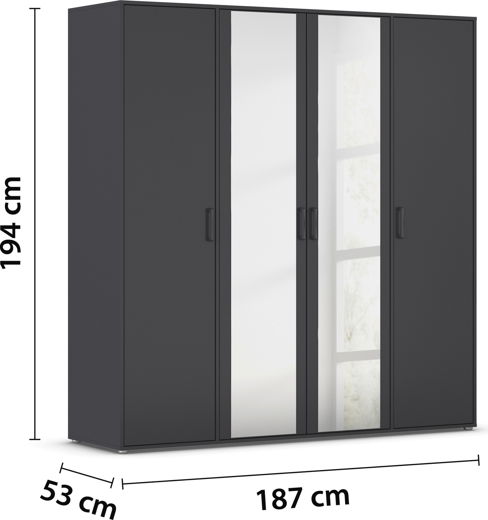 rauch Drehtürenschrank »Kleiderschrank Schrank Garderobe Wäscheschrank VOYAGER«, (in 3 verschiedenen Ausstattungen BASIC/CLASSIC/PREMIUM), mit modernen Griffen in Graumetallic und Spiegel
