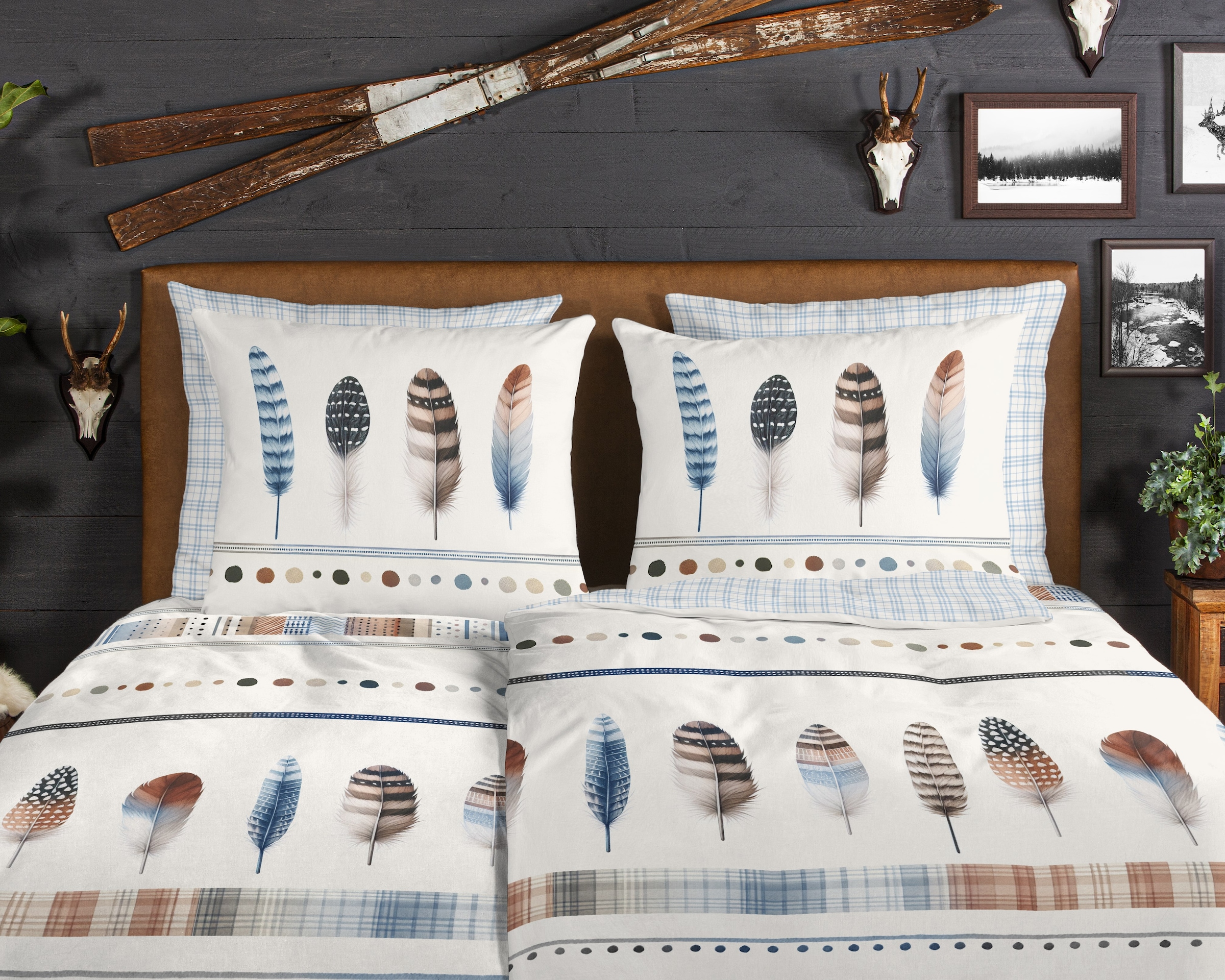 good morning Wendebettwäsche »Niba« 2 Stk. tlg. Flanell, Biber, Winter, Warm, Reißverschluss, Wende, Federn, weiß blau