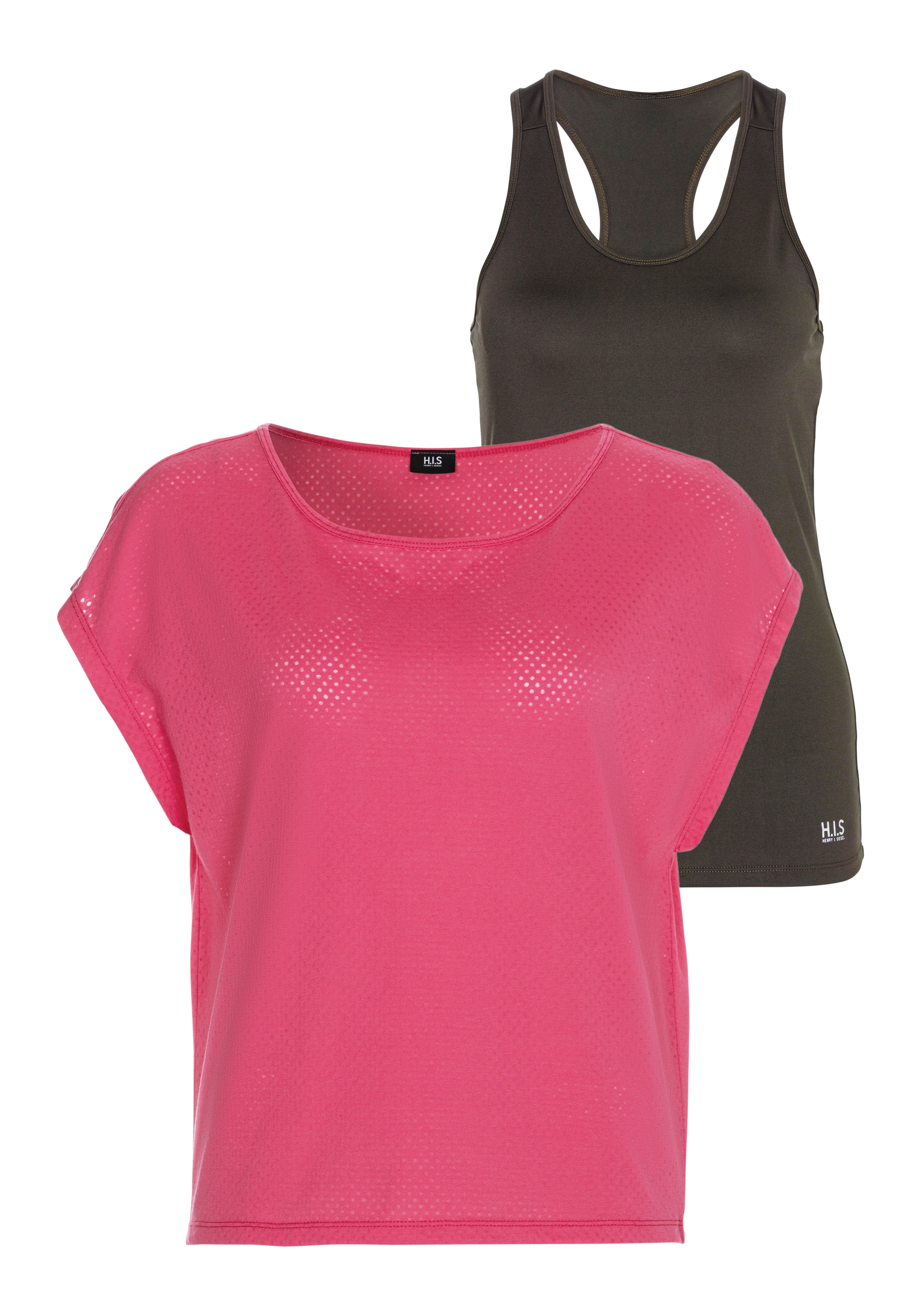 H.I.S Trainingsshirt "2-tlg. Shirt & Top" Spar-Set, 2 Stk. Kurzarm, bequeme Passform, sportlich, atmungsaktives Material