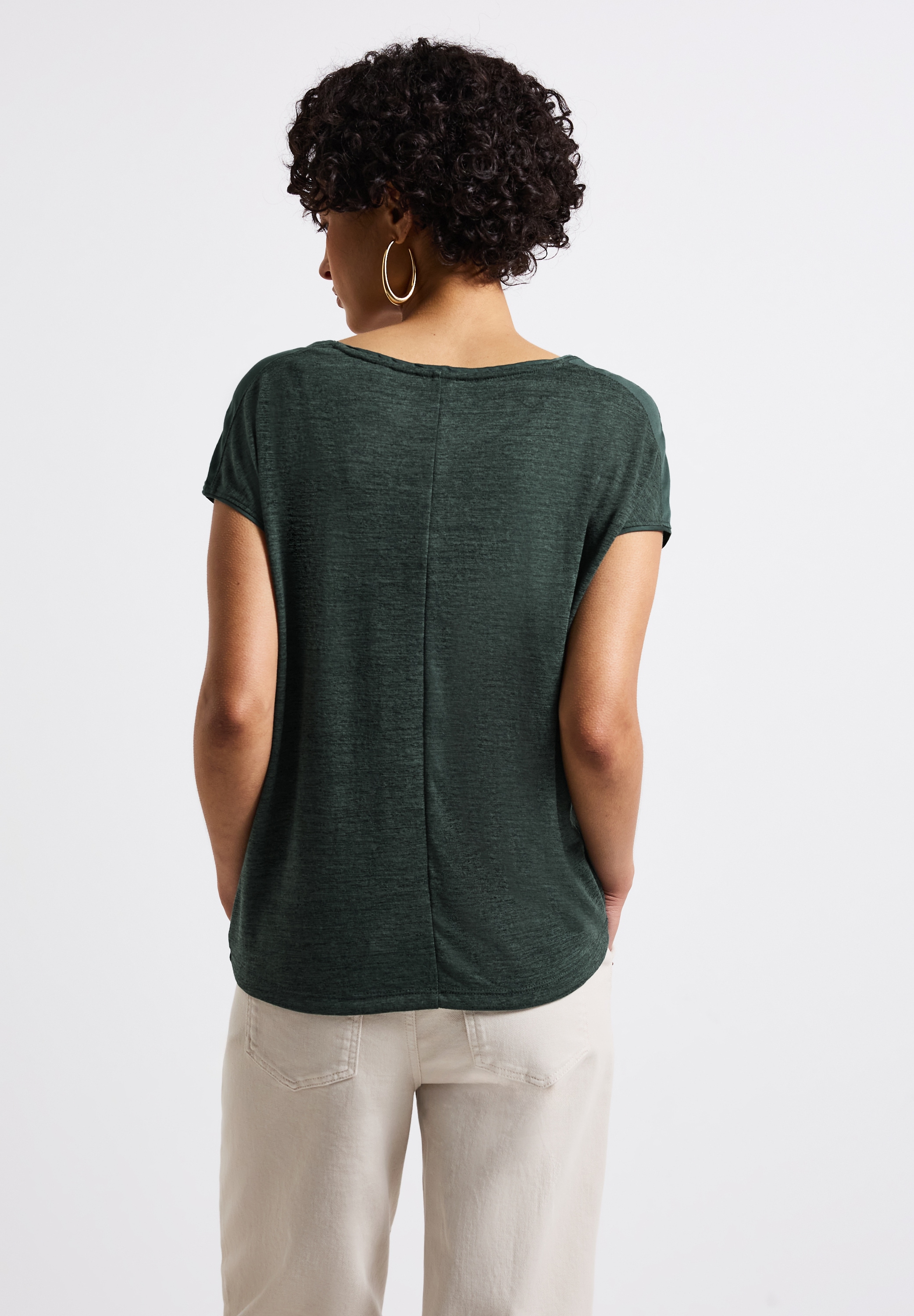 STREET ONE T-Shirt, im Leinen-Look und mit Brusttasche+ö