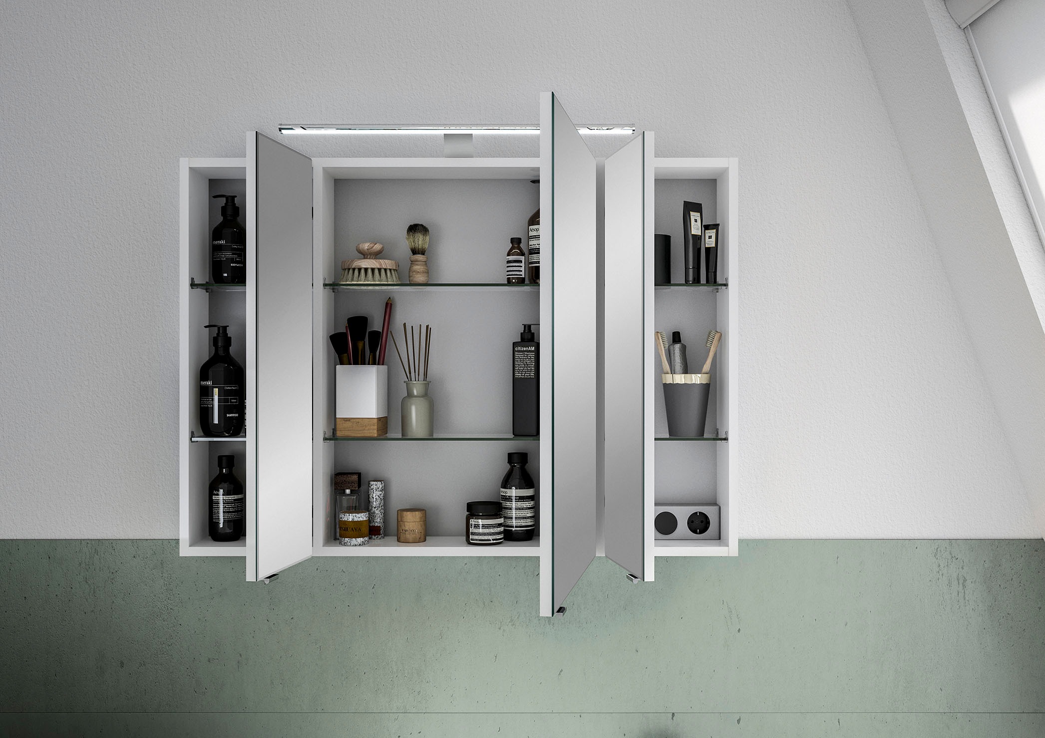 Saphir Spiegelschrank »6005 Sprint Badschrank, 3 Spiegeltüren, 6 Einlegeböden, 98 cm breit«, inkl. LED-Beleuchtung, Türdämpfer, Schalter-/Steckdosenkombination