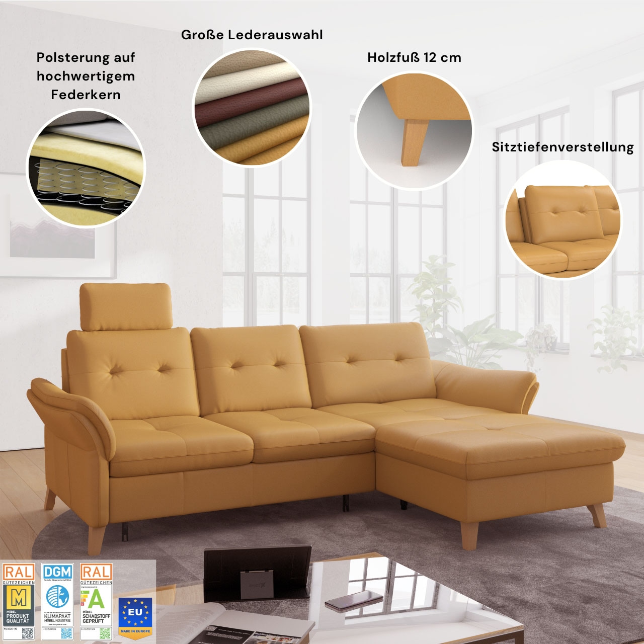 sit&more Ecksofa »Göteborg«, Sitztiefenverstellung und Federkern, wahlweise mit Bettfunktion