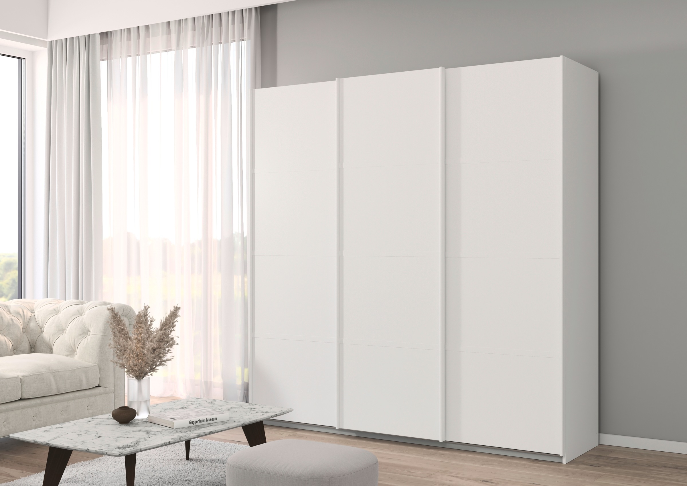 rauch Kleiderschrank »Schwebetürenschrank OTTO´s Choice Garderobe Schrank TOP ANGEBOT Avola«, (in 3 verschiedenen Ausstattungen BASIC/CLASSIC/PREMIUM), mit eleganten Zierleisten in Chrom, Schwarz oder Weiß MADE IN GERMANY