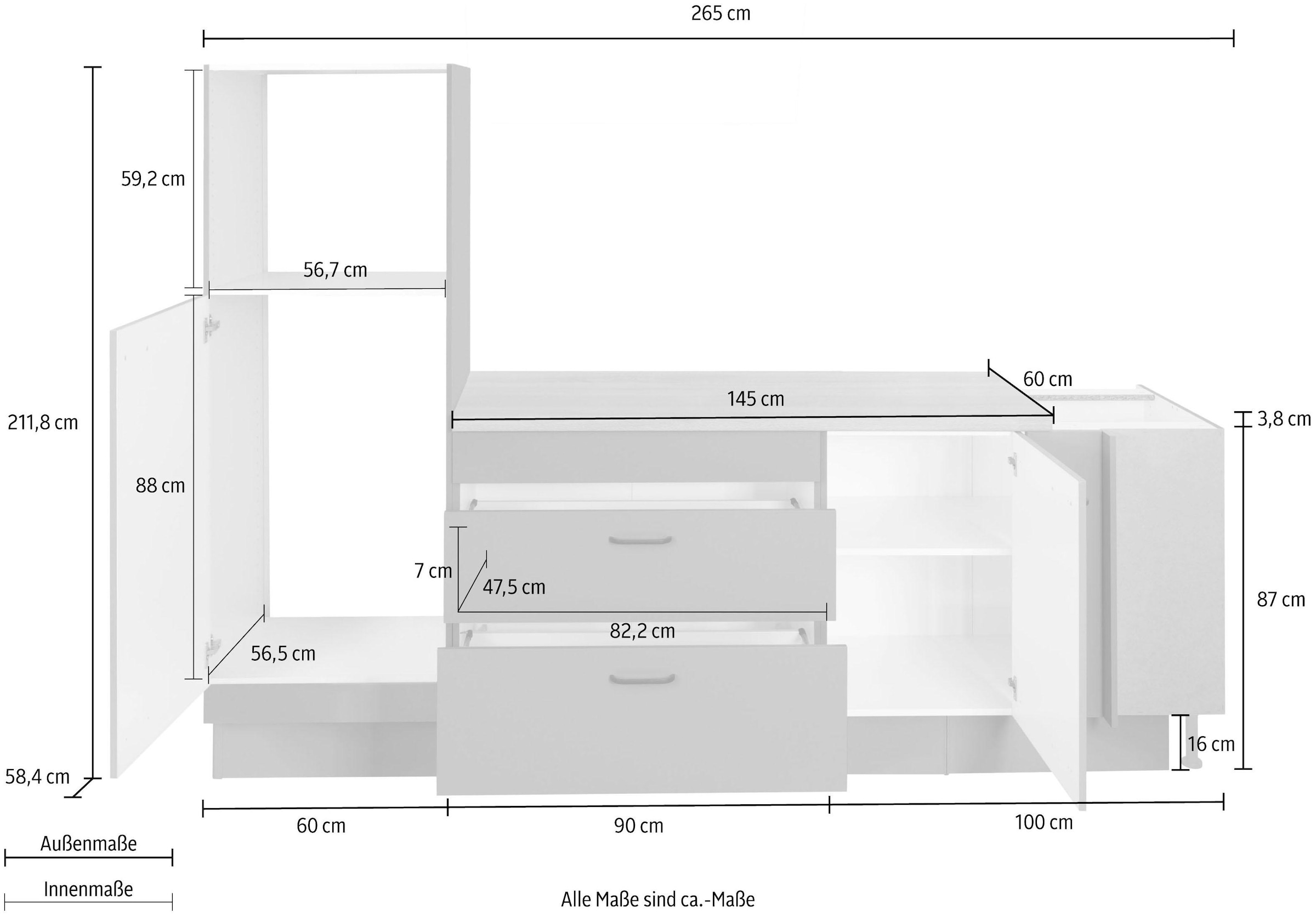 x Stellbreite »Elga«, | Soft-Close-Funktion, höhenverstellbaren Winkelküche 175cm Füßen, 265 OPTIFIT BAUR bestellen