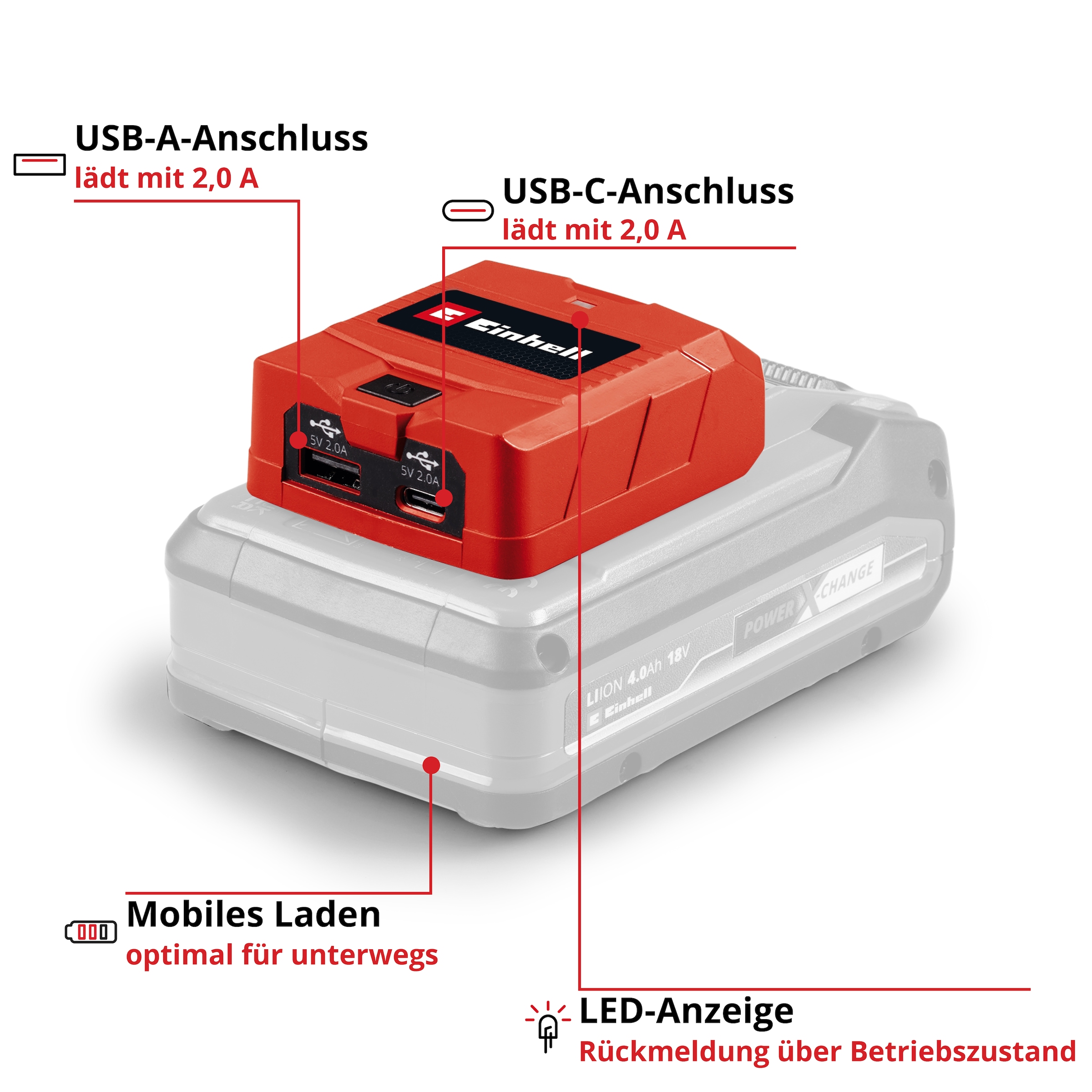 Einhell Akku-Ladestation »Akku-Adapter TC-CP 18 Li USB A/C-Solo«, ohne Akku