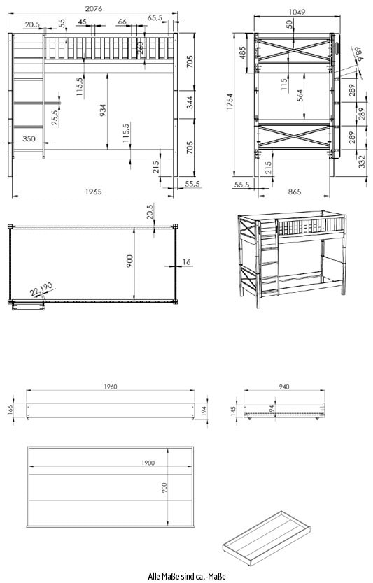 Vipack Etagenbett, (Made in Europe)
