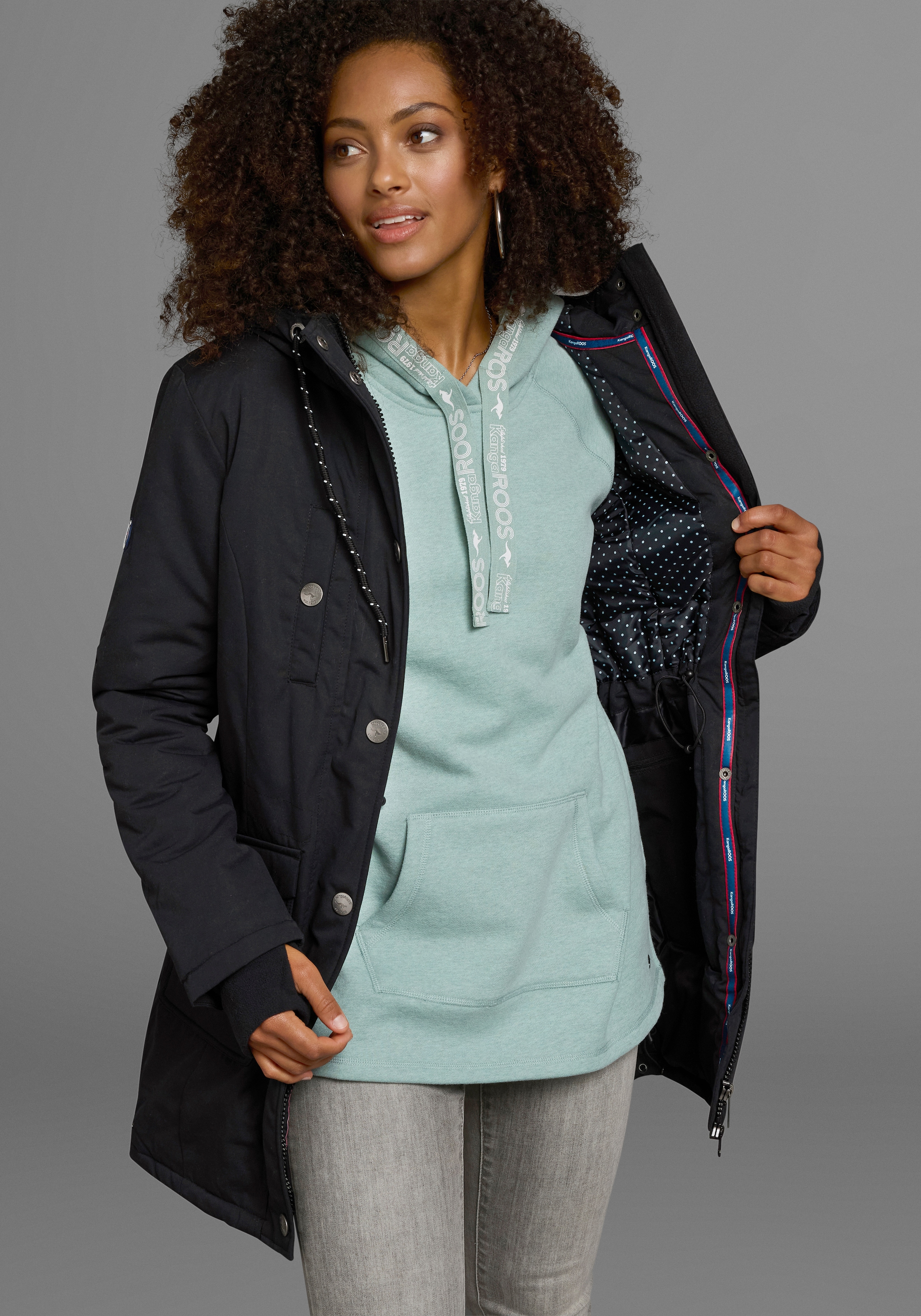 KangaROOS Langjacke, mit Kapuze, für den Übergang, aus leichtem Webmaterial, modisch