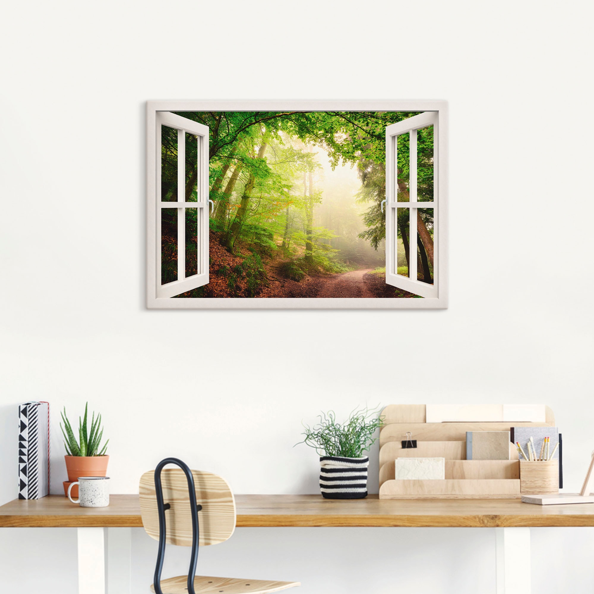 Artland Wandbild "Fensterblick Torbögen durch Bäume", Wald, (1 St.), als Le günstig online kaufen