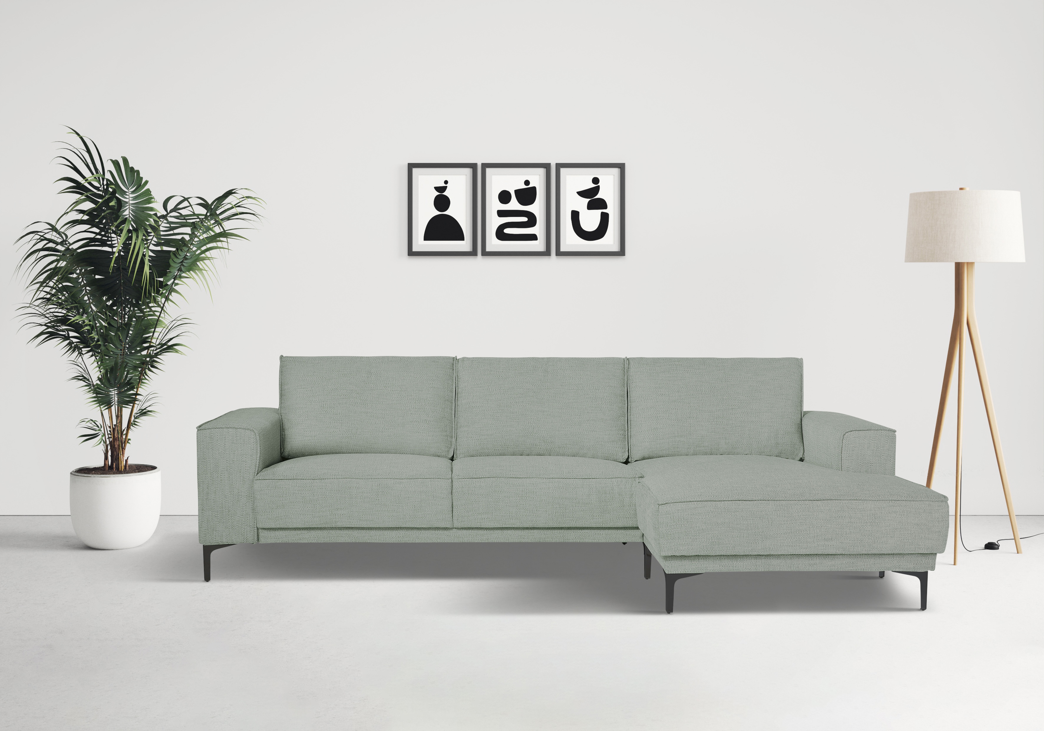 OTTO home Ecksofa "OLAND Flachgewebe L-Form, B: 280 cm, Skandi-Design" L-Form, 280 cm, Wellenunterfederung, Skandi-Design, Metallfüße