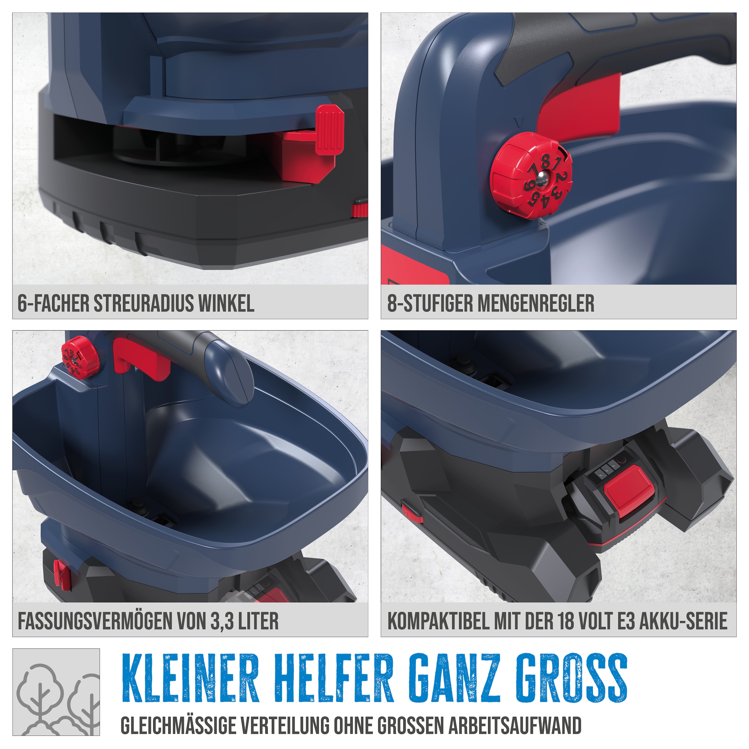 Güde Handstreuer »Akku Universalstreuer »GUS 18-201-05««, (3 tlg.), für: Samen und Streusalz, Streubreite 5m, Inkl 2x Akkus und Ladegerät