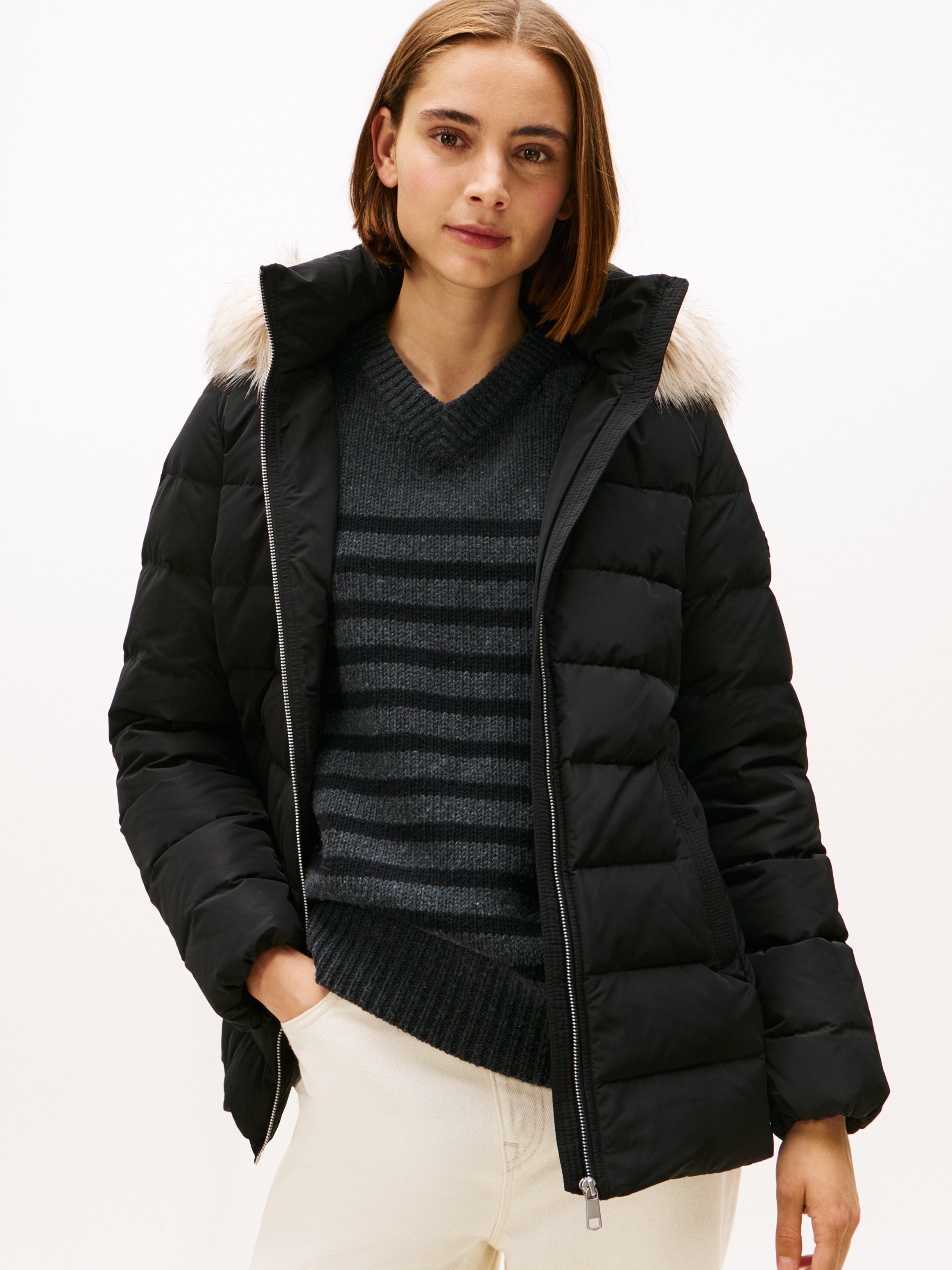 Tommy Hilfiger Steppjacke "MW DOWN SLIM JACKET WITH FUR" mit Kapuze mit Fel günstig online kaufen