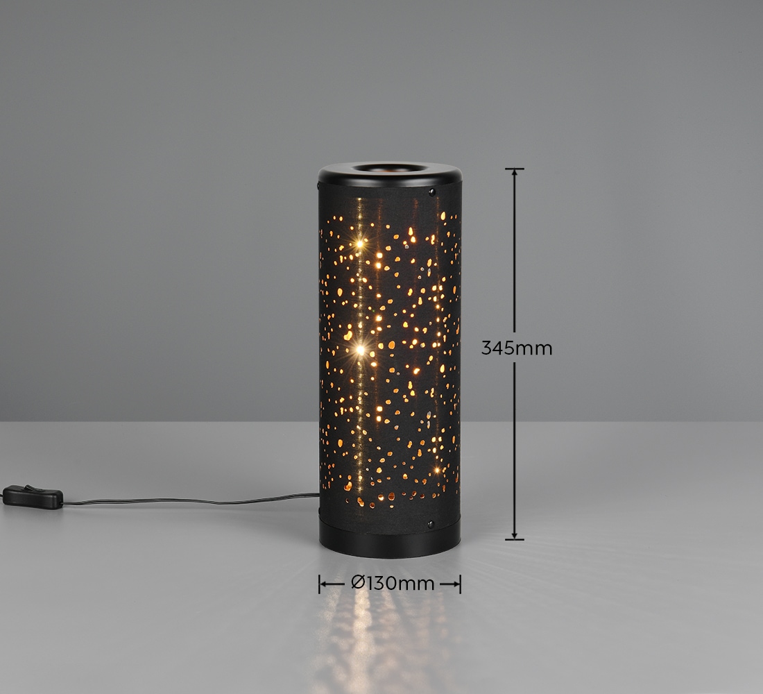 REALITY Leuchten LED Tischleuchte »TACO, LED Tischlampe Kunststoff Starlight Effekt Glitzer, 4W 380 Lumen«, 1 flammig, Leuchtmittel LED-Board | LED fest integriert, 3000K warmweißes Licht, Schnurschalter Höhe 34,5cm Ø 13 cm schwarz