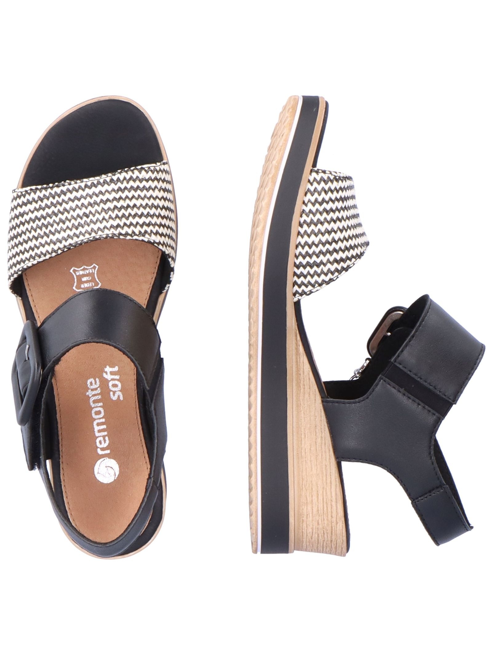 Keilsandalette REMONTE "Remonte Sandalen Glattleder", Damen, Gr. 39, schwarz (schwarz kombi), Glattleder, Schuhe 3