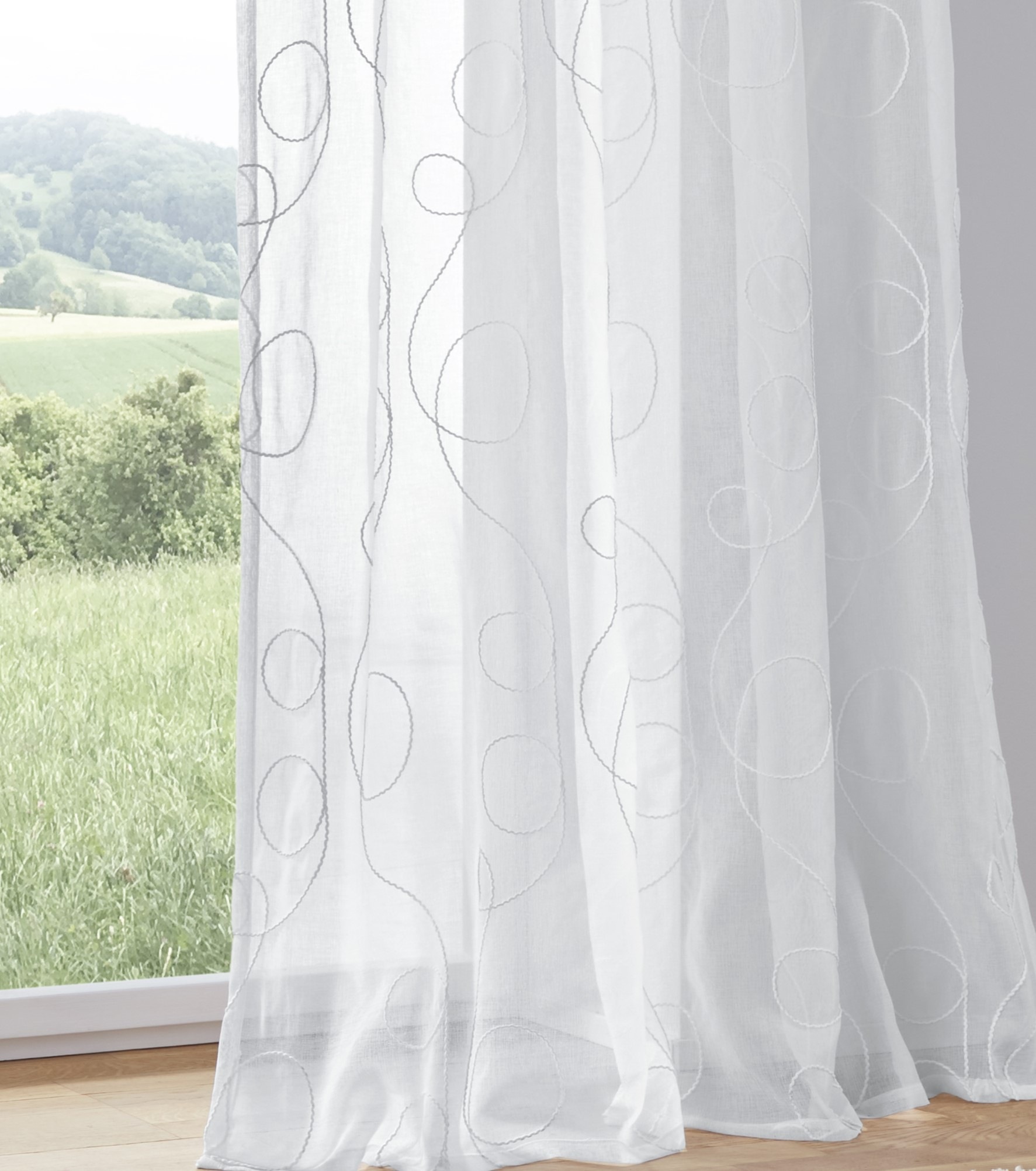 Thumbnail - Kutti Vorhang "Jasmin Vorhang" Ösen 1 Stk. tlg. halbtransparent, leicht und luftig, bestickt