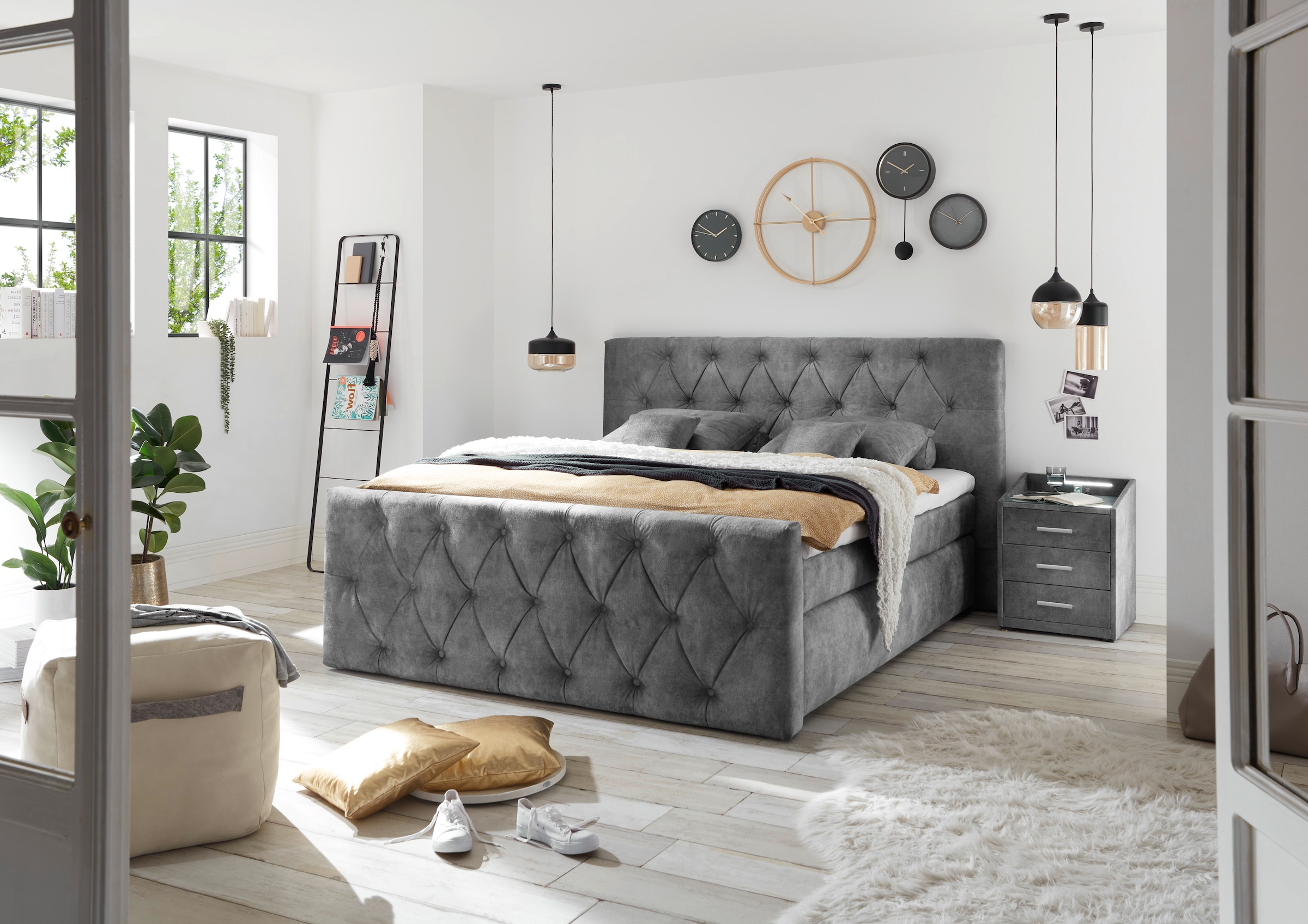 ED EXCITING DESIGN Boxspringbett »Hammonton«, inkl. Topper mit Klimaband und 2 versteckten Bettkästen