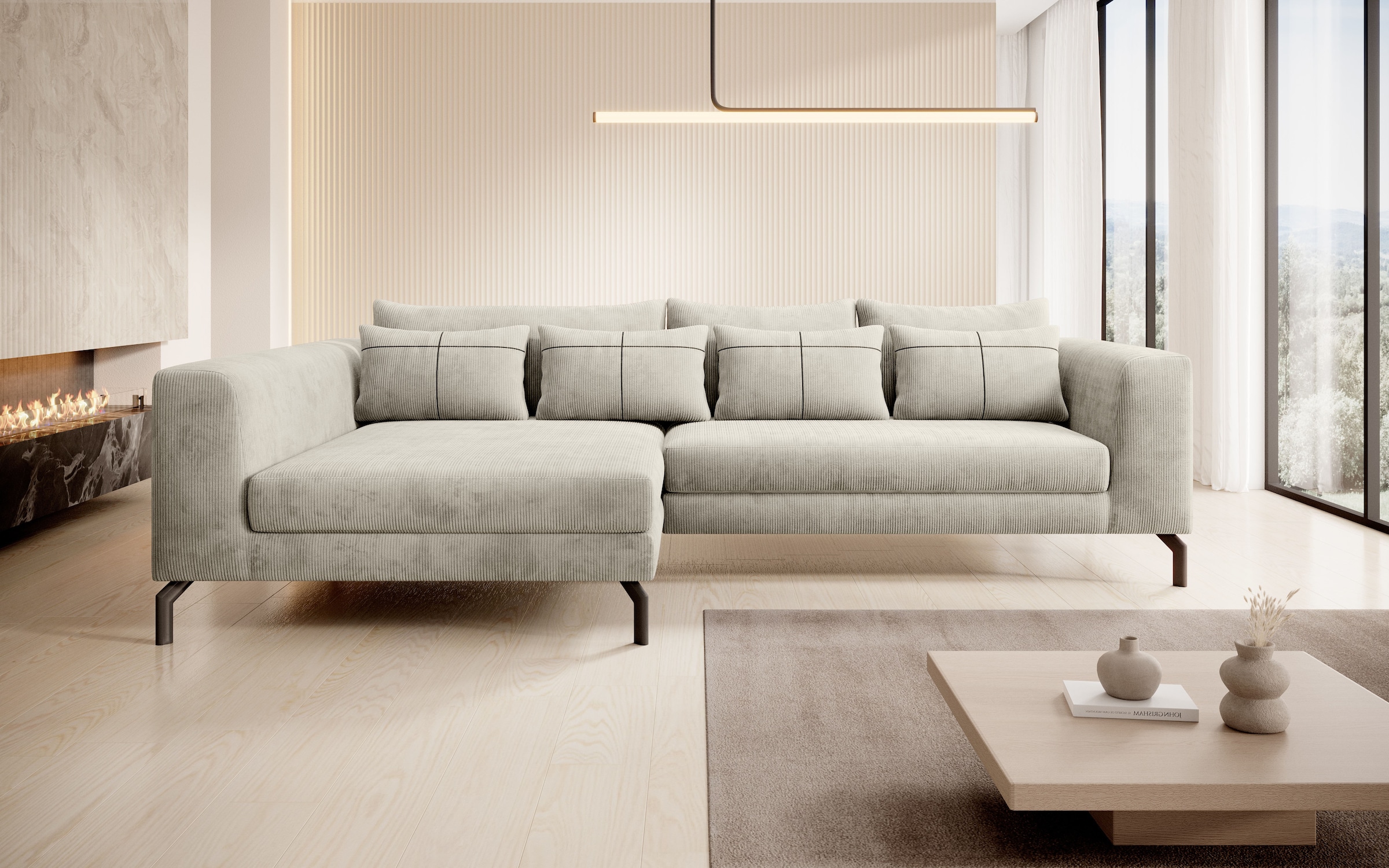 Ecksofa HOME AFFAIRE "Cross, mit softem Sitz, L-Form, wendbare Zierkissen, Breite 284 cm", beige (cannoli cream), B:284cm H:82cm T:172cm, 88% PES; 12% Nylon, Sofas, Ecksofa, Couch mit vielen Kissen, stylische Kreuznaht, elegante Metallfüße 4