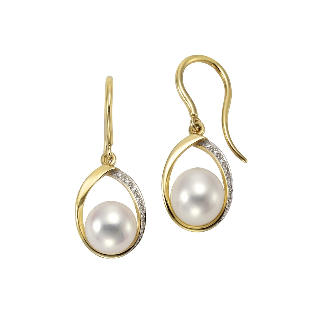 Orolino Paar Ohrhaken »585 Gold Perlen weiß 7,5-8mm + 14x Brillant 0,04ct.«