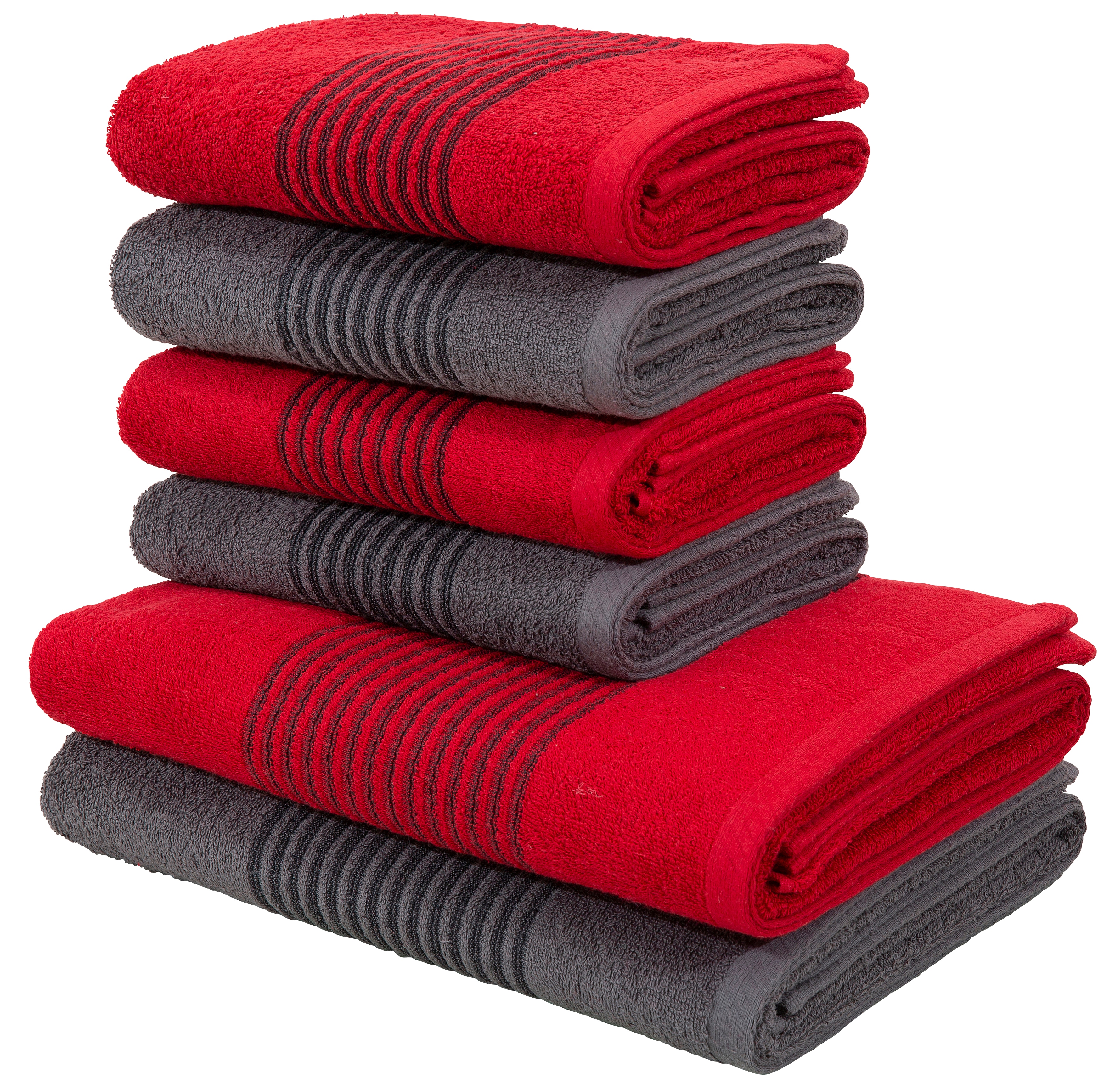 Bruno Banani Handtuch Set "Jassen, Duschtücher, Handtücher" Set 6 Stk. Walkfrottee mit gestreifter Bordüre, 6 teiliges Handtücher Set aus 100% Baumwolle