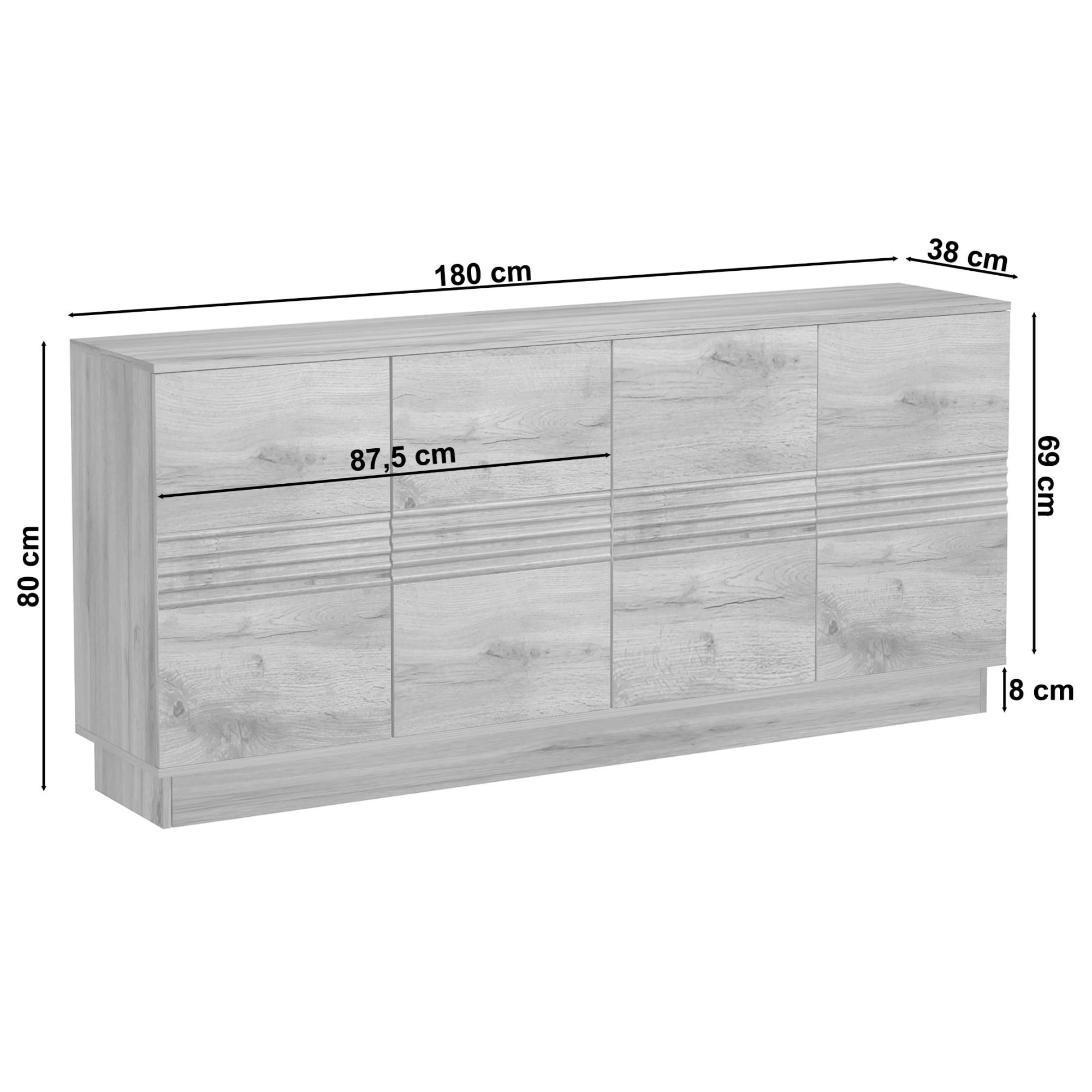 Home affaire Sideboard »Angers« Kommode, Push-to-open, 4 Türen, Breite 180 cm