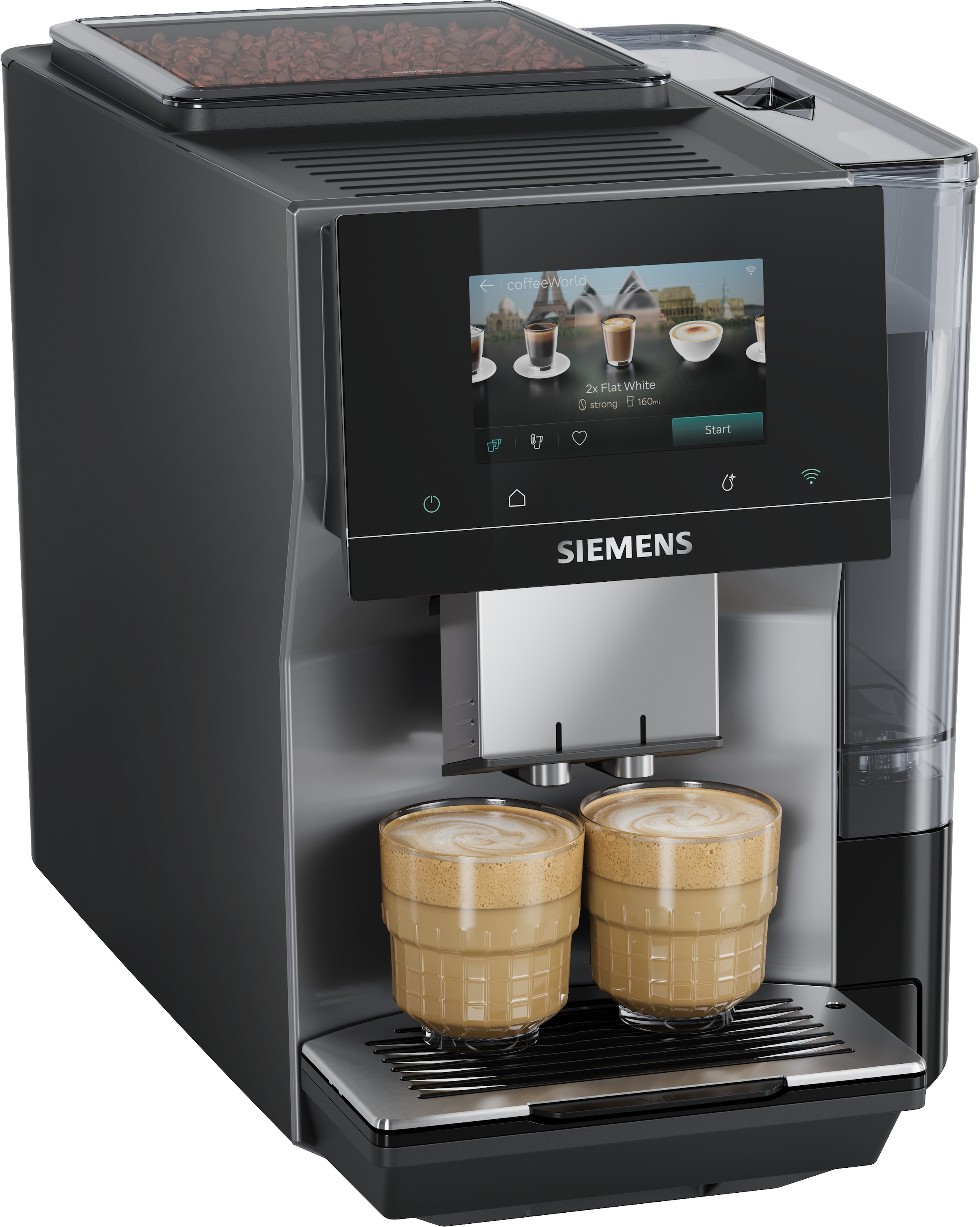SIEMENS Kaffeevollautomat "EQ700 TP725E01, 41 verschiedene Getränke, XL-Getränke, 20 Favoriten" farbiges Full-Touch-Display, Doppeltassenfunktion, sehr leise, grau
