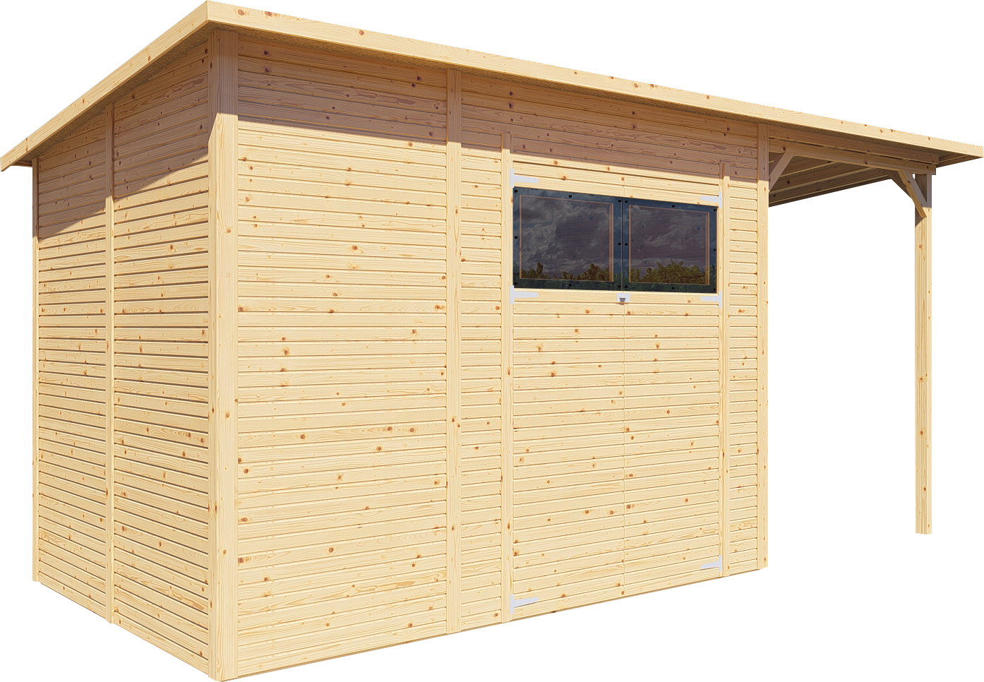 BERTILO Gartenhaus »Pent Modern 4 Plus naturbelassen«, mit hohen Seitenwänden und einer 1,88 m hohen Doppeltür